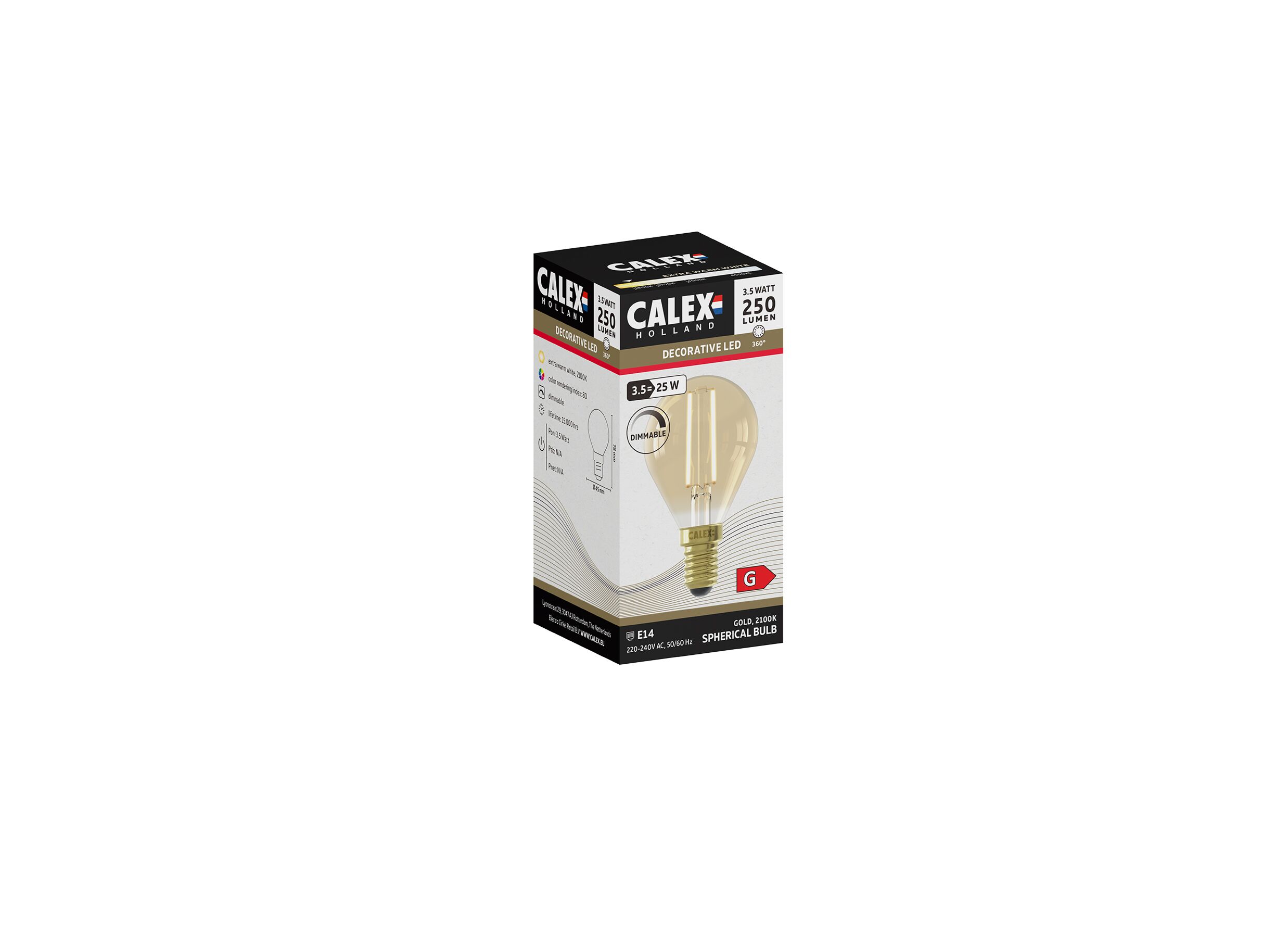 Ledlamp Calex Filament Kogel 3,5W E14