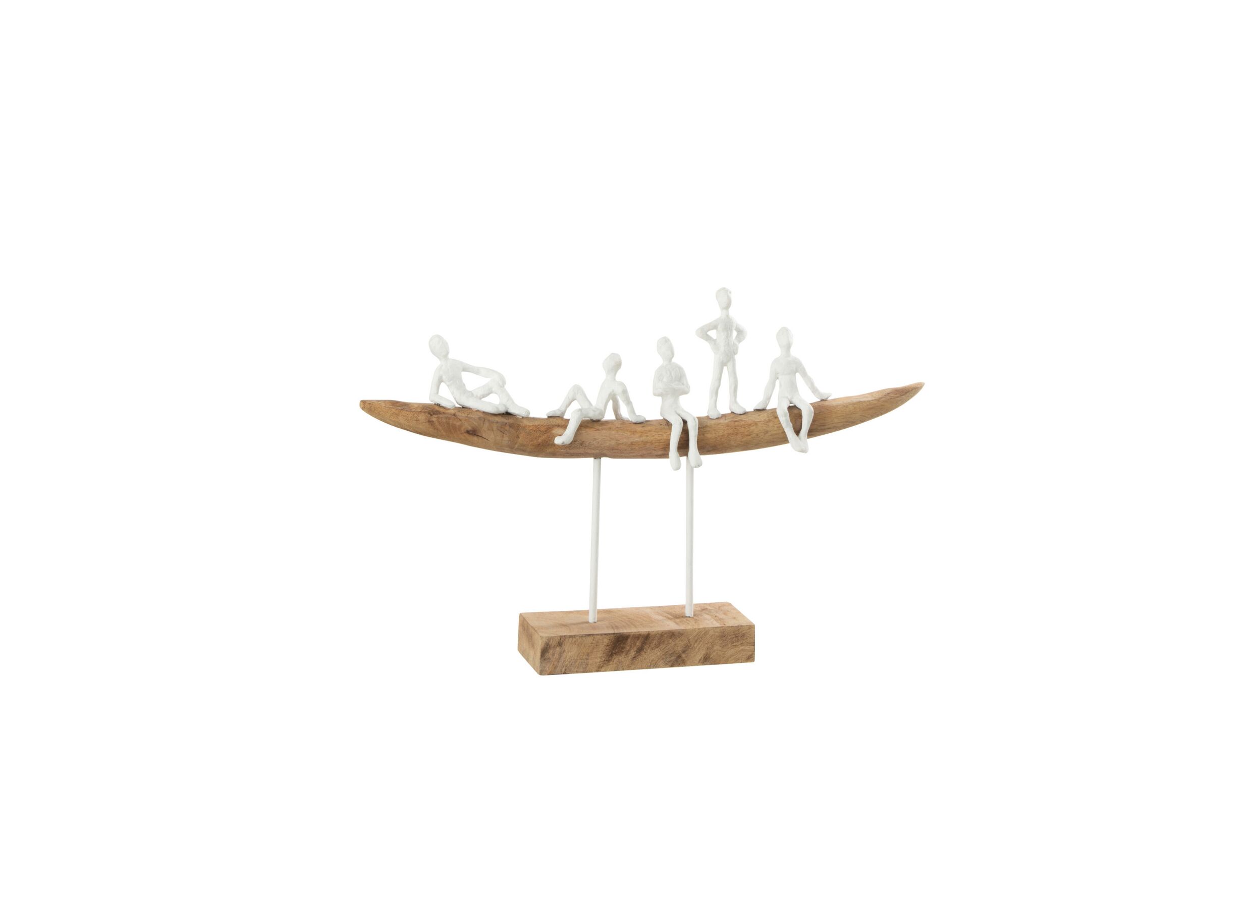 Figuur Mensen op bank H30 - Figurine Gens sur banc H30,5cm - bois massif & métal - naturel/blanc