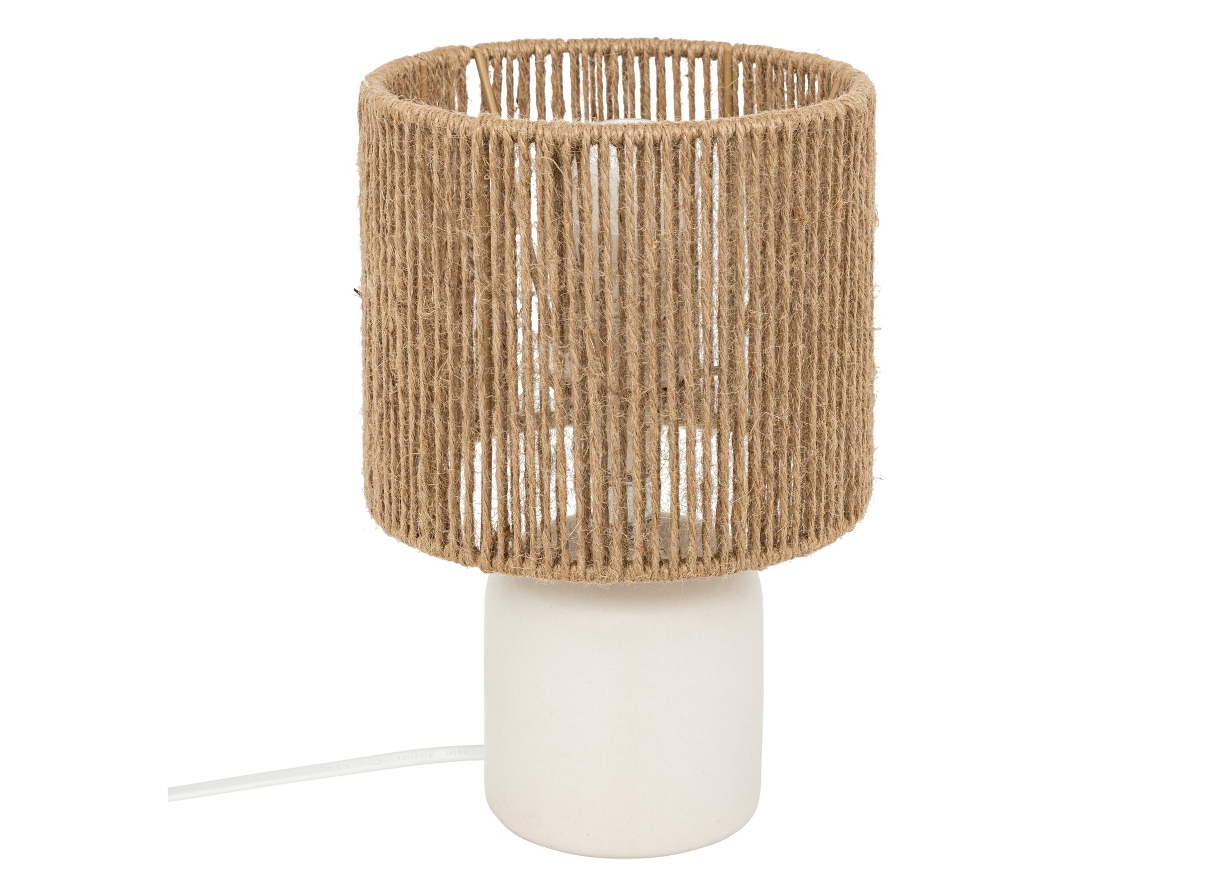 Tafellamp Koby Ø16xH24cm E14 - stoneware & jute - wit & naturel - Lampe de table Koby Ø16xH24cm E14 - stoneware & jute - blanc & naturel