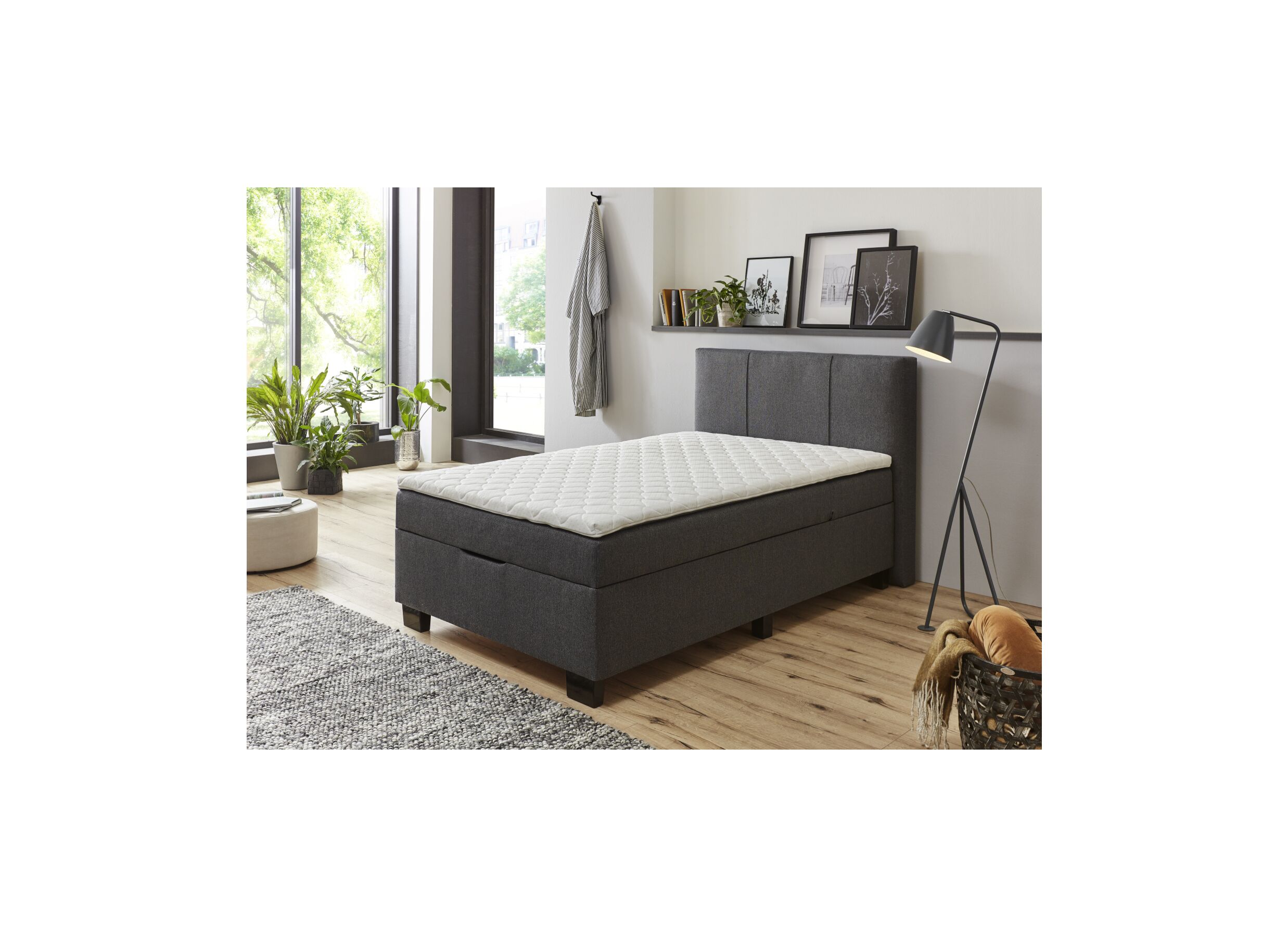 Lit box BX1620 120x200cm avec rangement tissu anthracite - Lit box BX1620 120x200cm avec rangement tissu anthracite