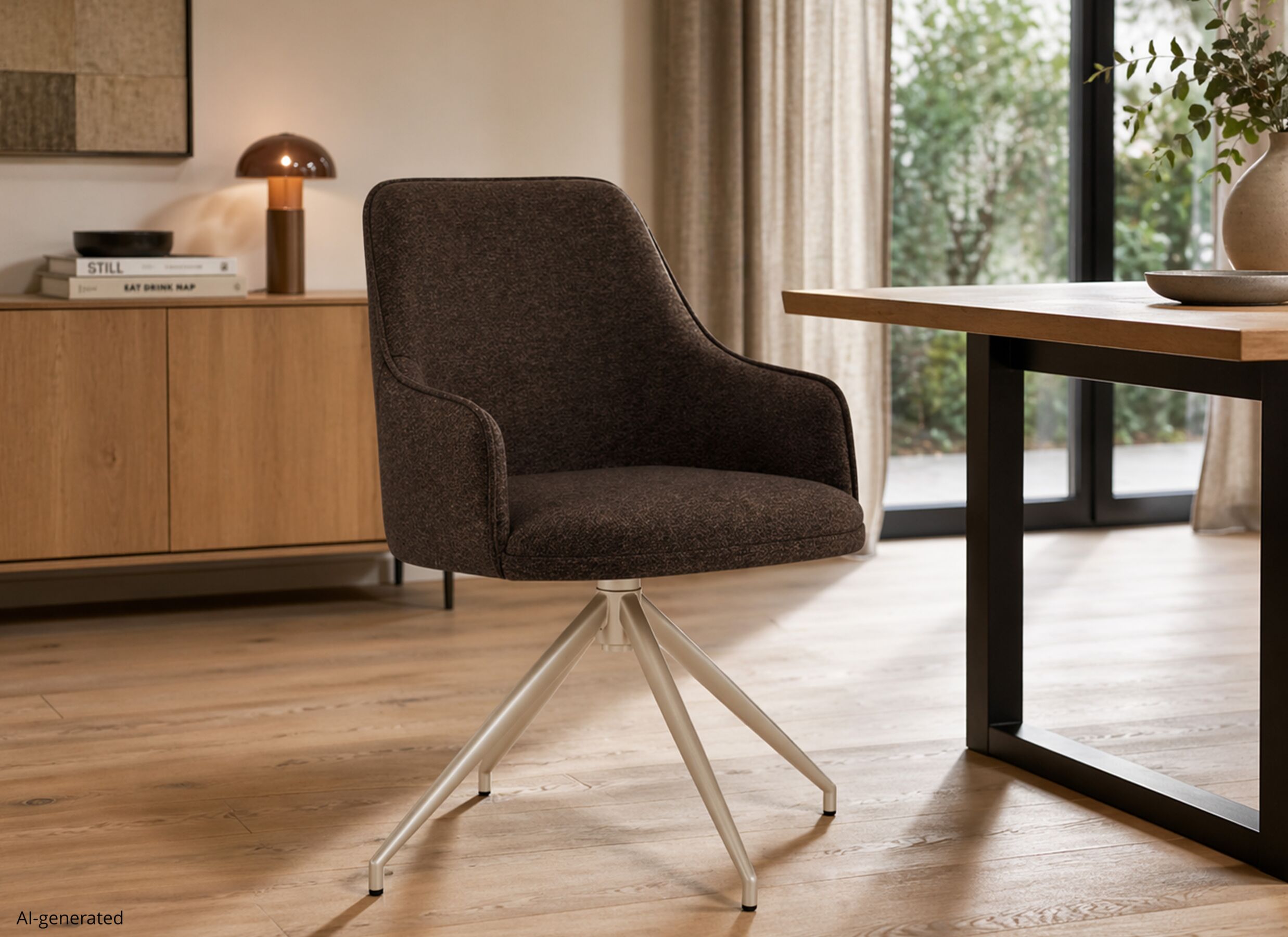 AI Generated - Chaise pivotante 54,5x57,5x83cm - tissu - marron