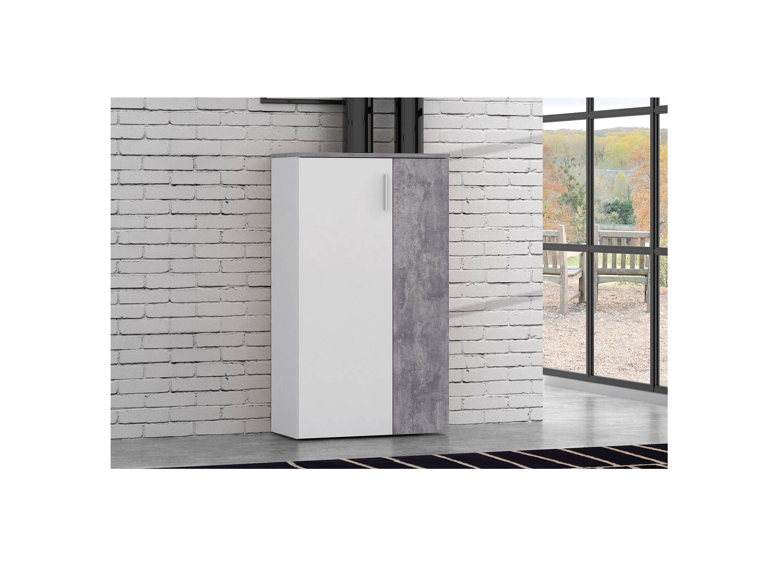Armoire à chaussures 69x34x120cm - Armoire à chaussures Boots 69x34x120cm - panneau décor - blanc/béton