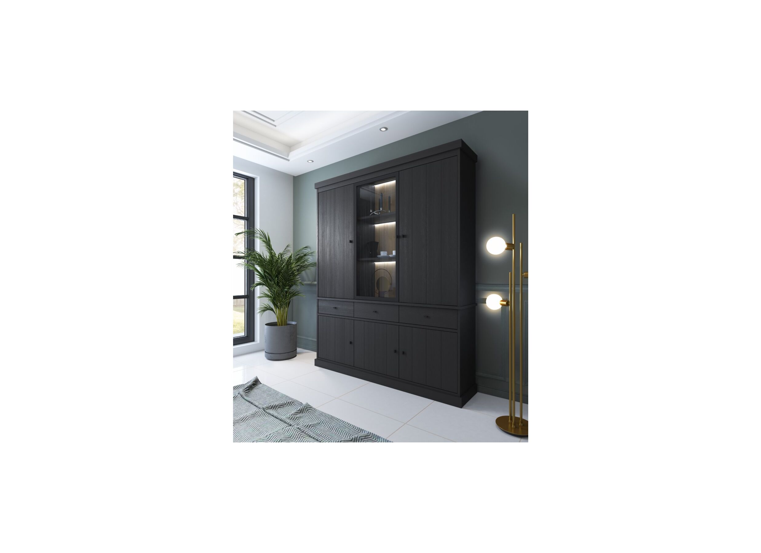 Vitrinekast Valencia 182cm - decor - zwarte eik