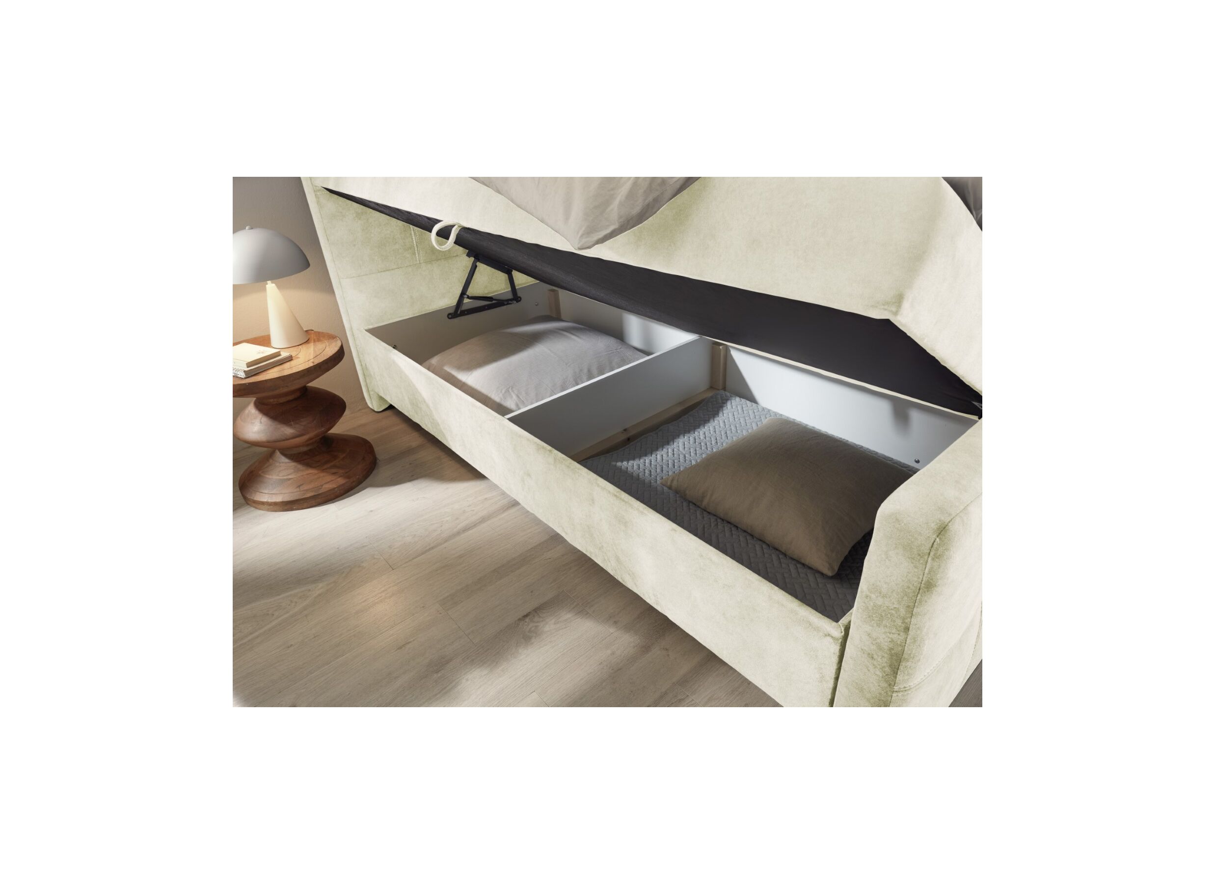 Sfeerfoto - Bedbox Valetta 180x200cm met opbergruimte stof crème