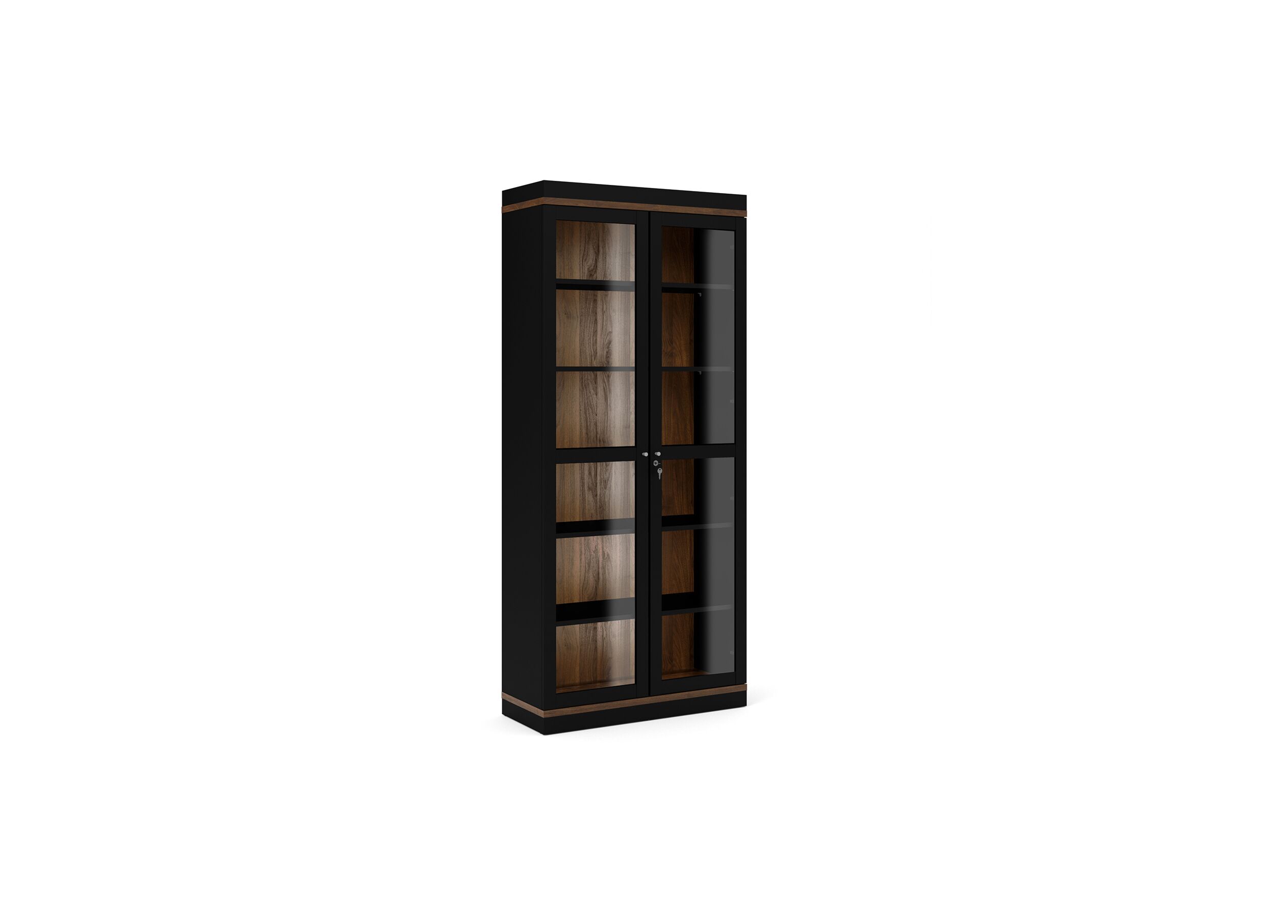 Vitrinekast Roomers 89cm - decor - zwart/walnoot