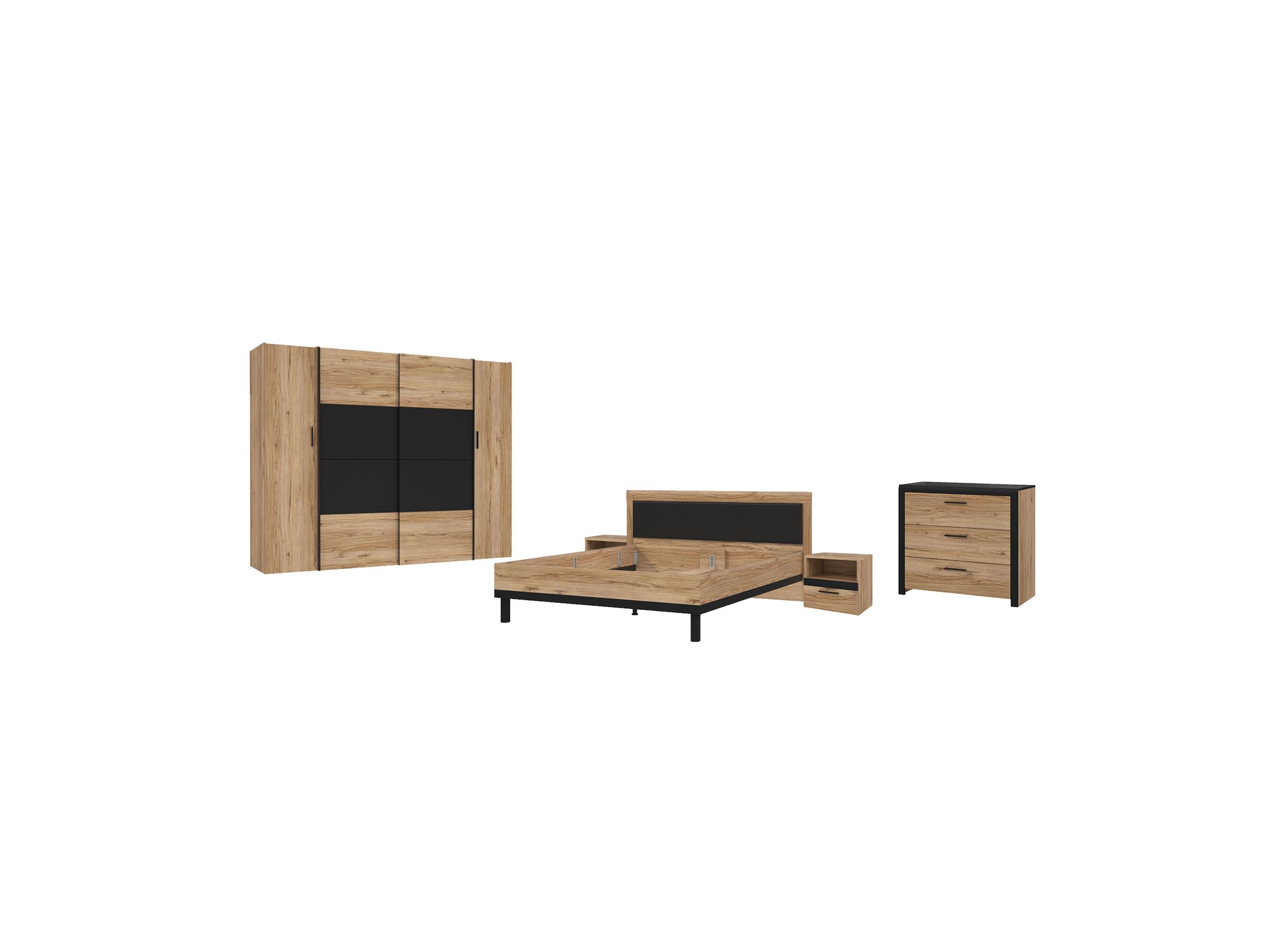 Chambre à coucher Dalate avec lit 160x200cm - garde-robe 270cm - commode 101cm - Chambre à coucher Dalate avec lit 160x200cm - garde-robe 270cm - commode 101cm