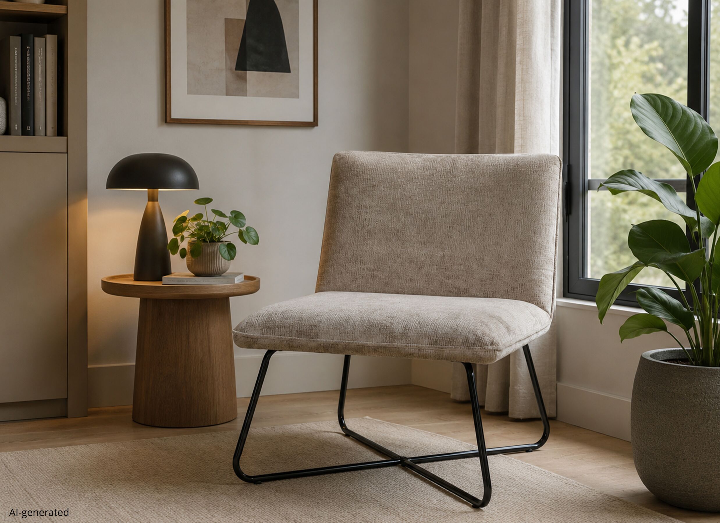 AI Generated - Fauteuil Ponzi polyestervezel - beige