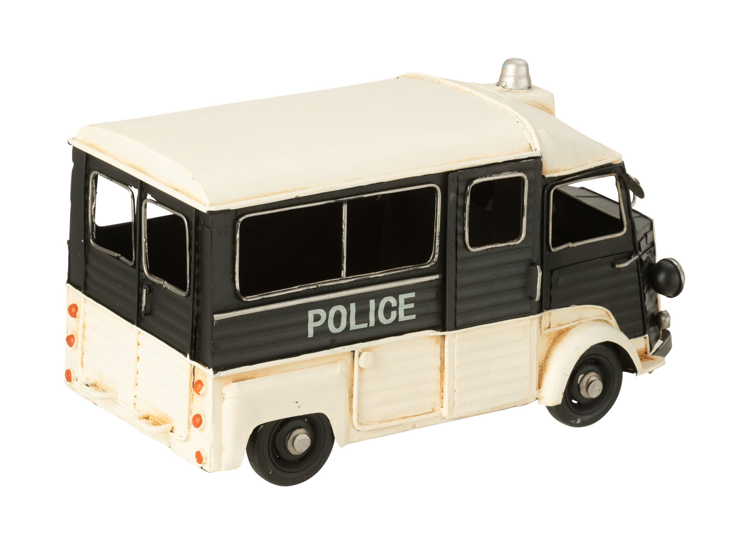 Overzichtsfoto - Politiebus Antiek 28x14x16cm - metaal - zwart/gebroken wit