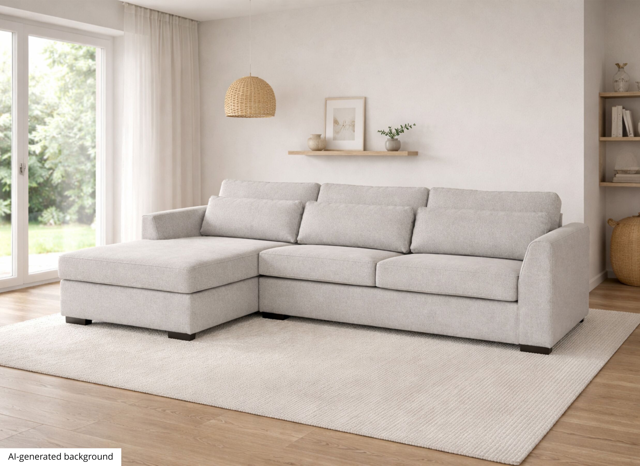 AI Generated - Hoeksalon Alcamo 331x184cm - stof - beige