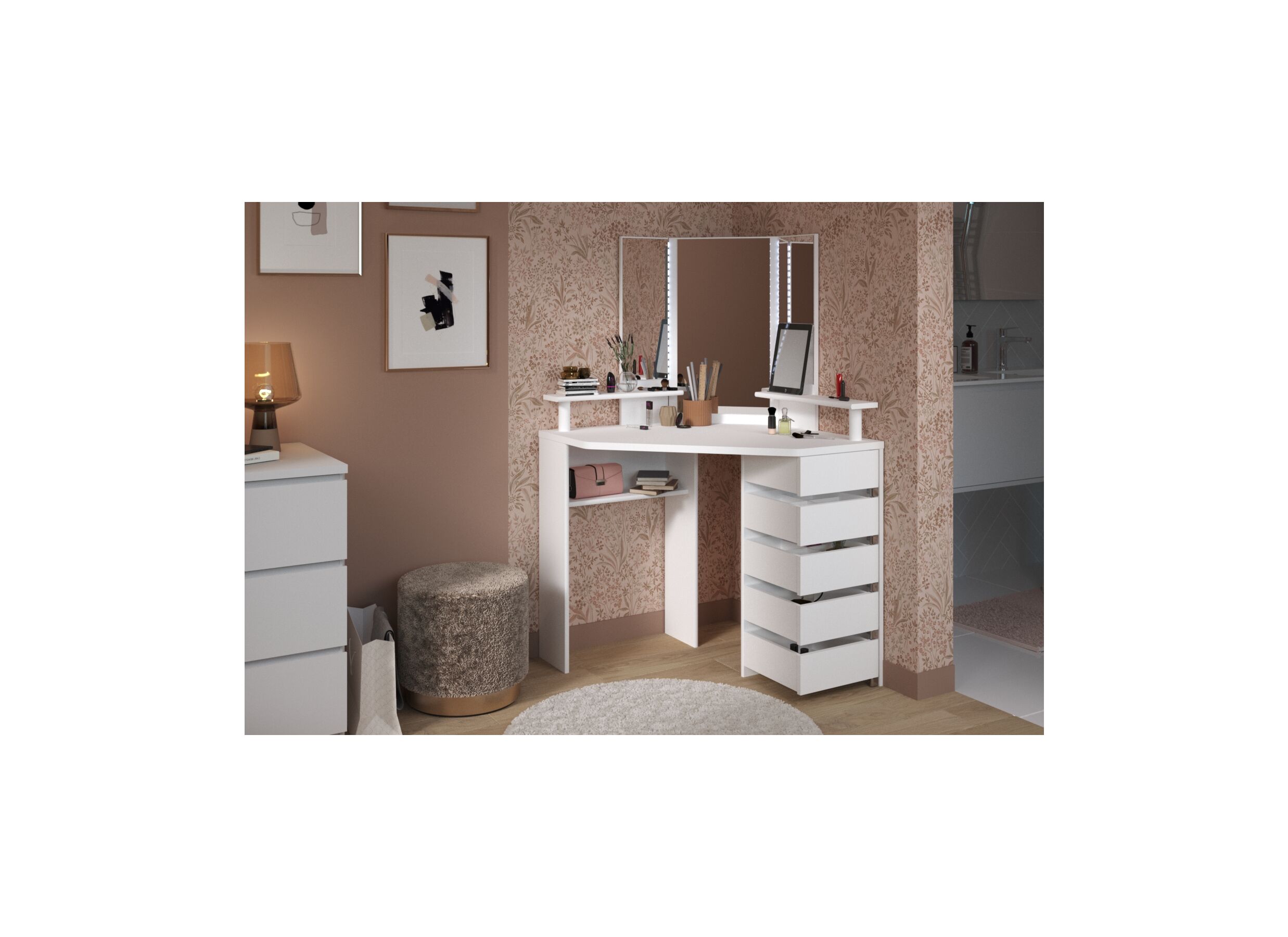 Foto ambiance - Coiffeuse Volage avec miroir 114x114x142cm