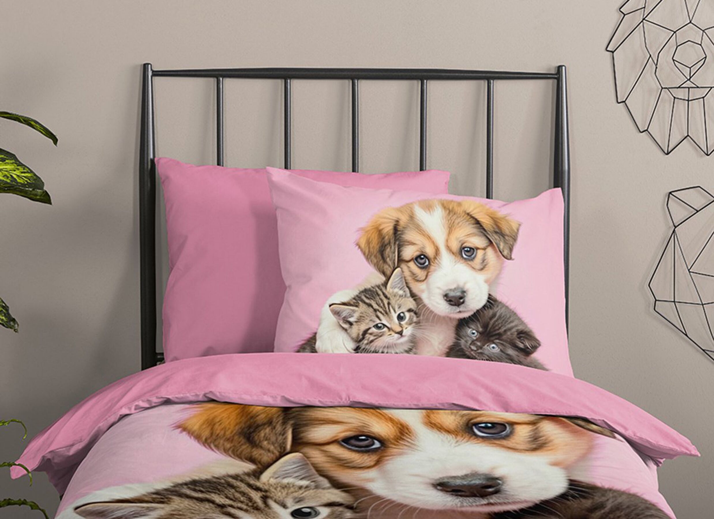 Foto ambiance - Housse de couette Amis 140x220cm - microfibre - rose