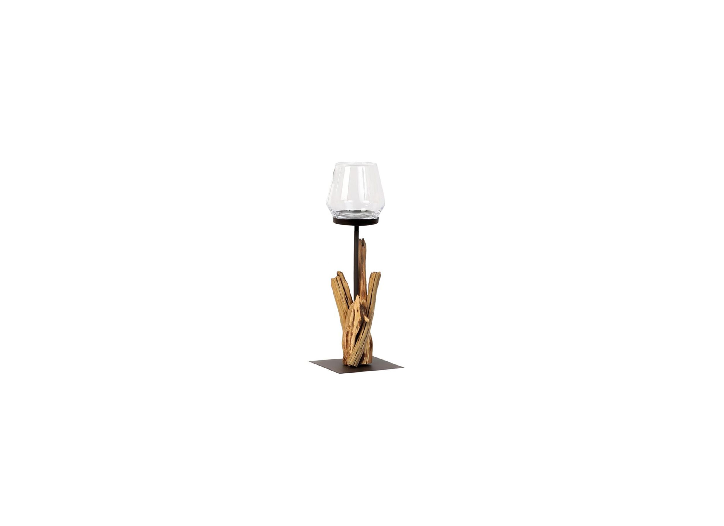 Windlicht Raisa H40cm - hout massief & glas - naturel - Porte-bougie Raisa H40cm - bois massif & verre - naturel