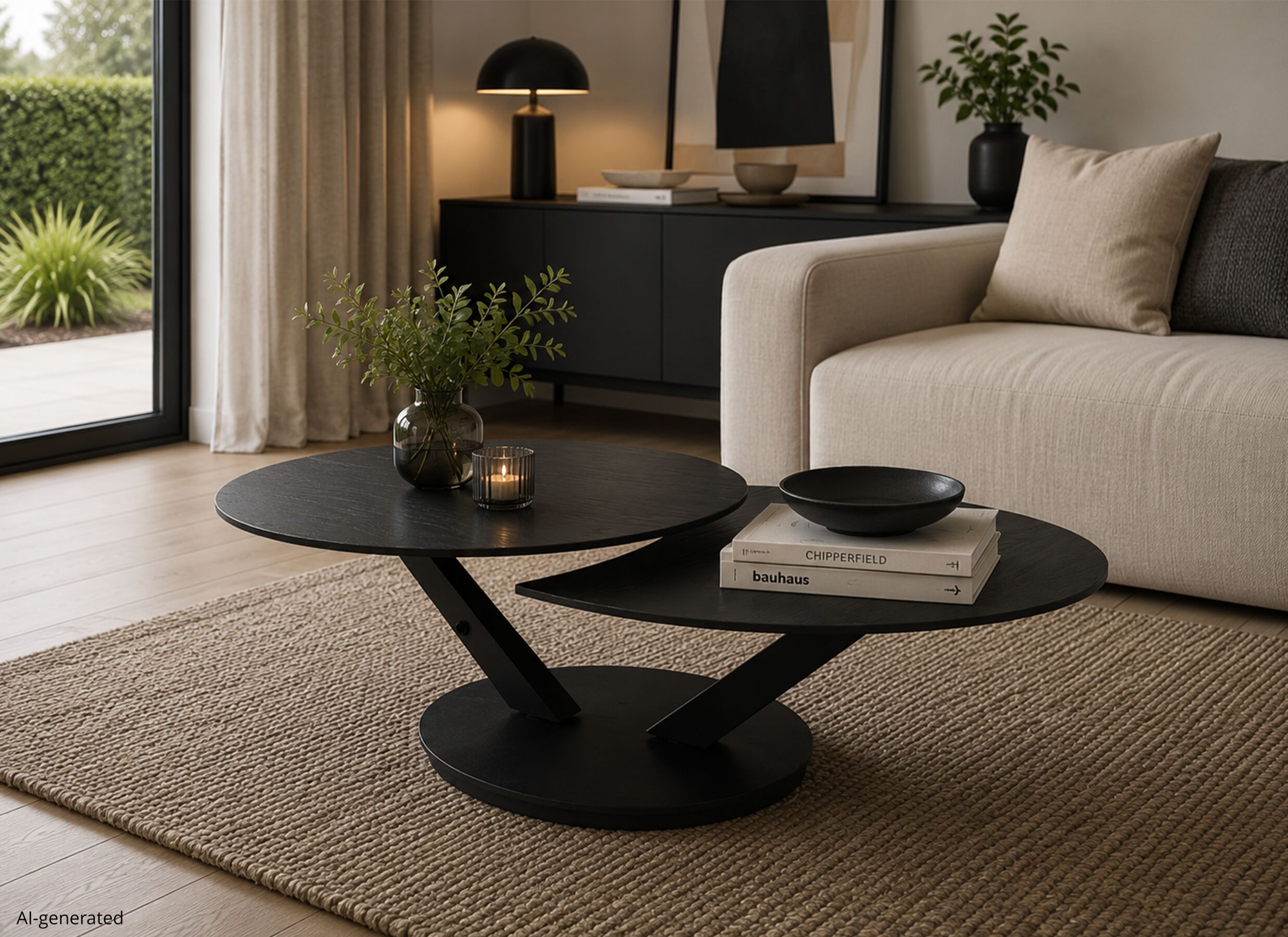 AI Generated - Salontafel Volcano 140/95x60x40/36cm - gesinterd steen - zwart