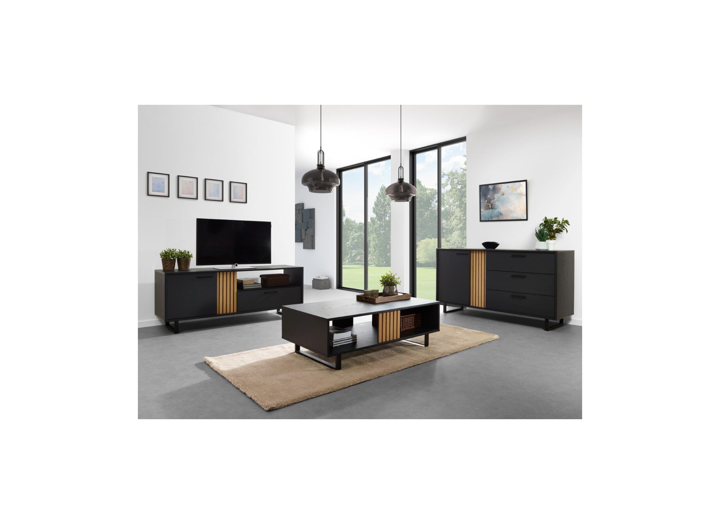 Setfoto - Salontafel Faro 42x125cm - melamine - structuur zwart
