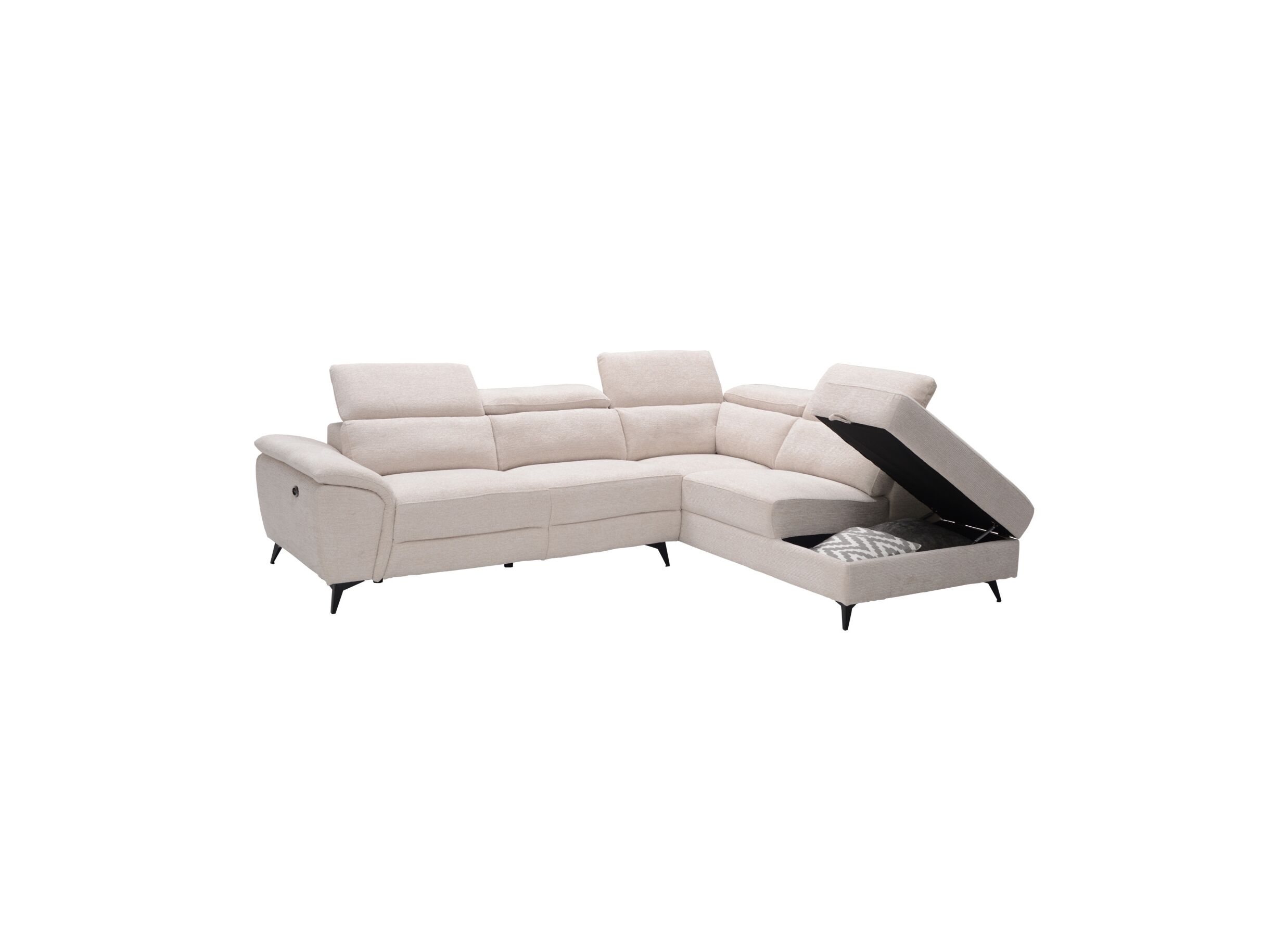 Aperçu - Canapé d'angle Perfume 284x224cm - tissu - beige avec relax