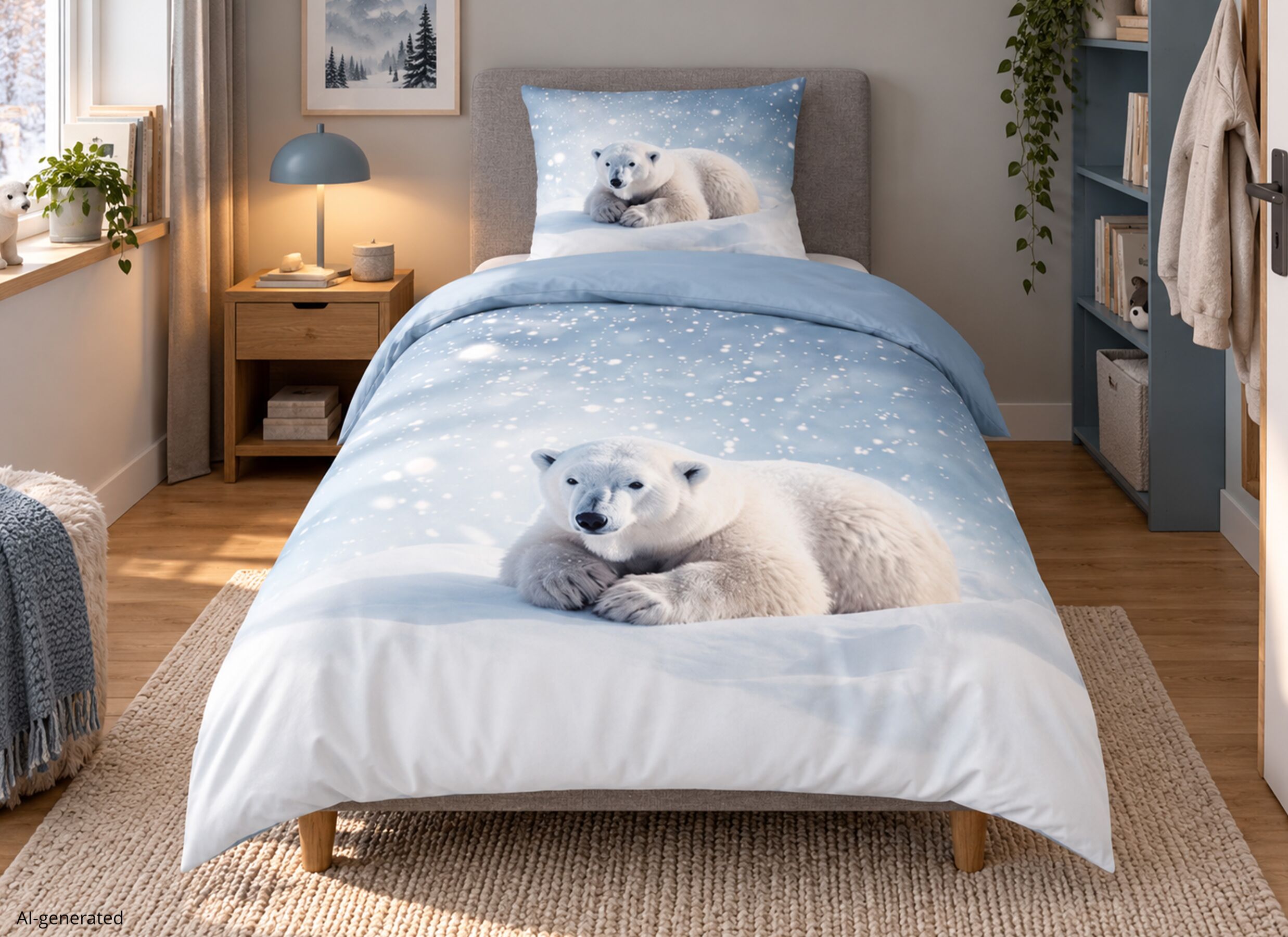 AI Generated - Housse de couette Esben 140x220cm - flanelle - bleu