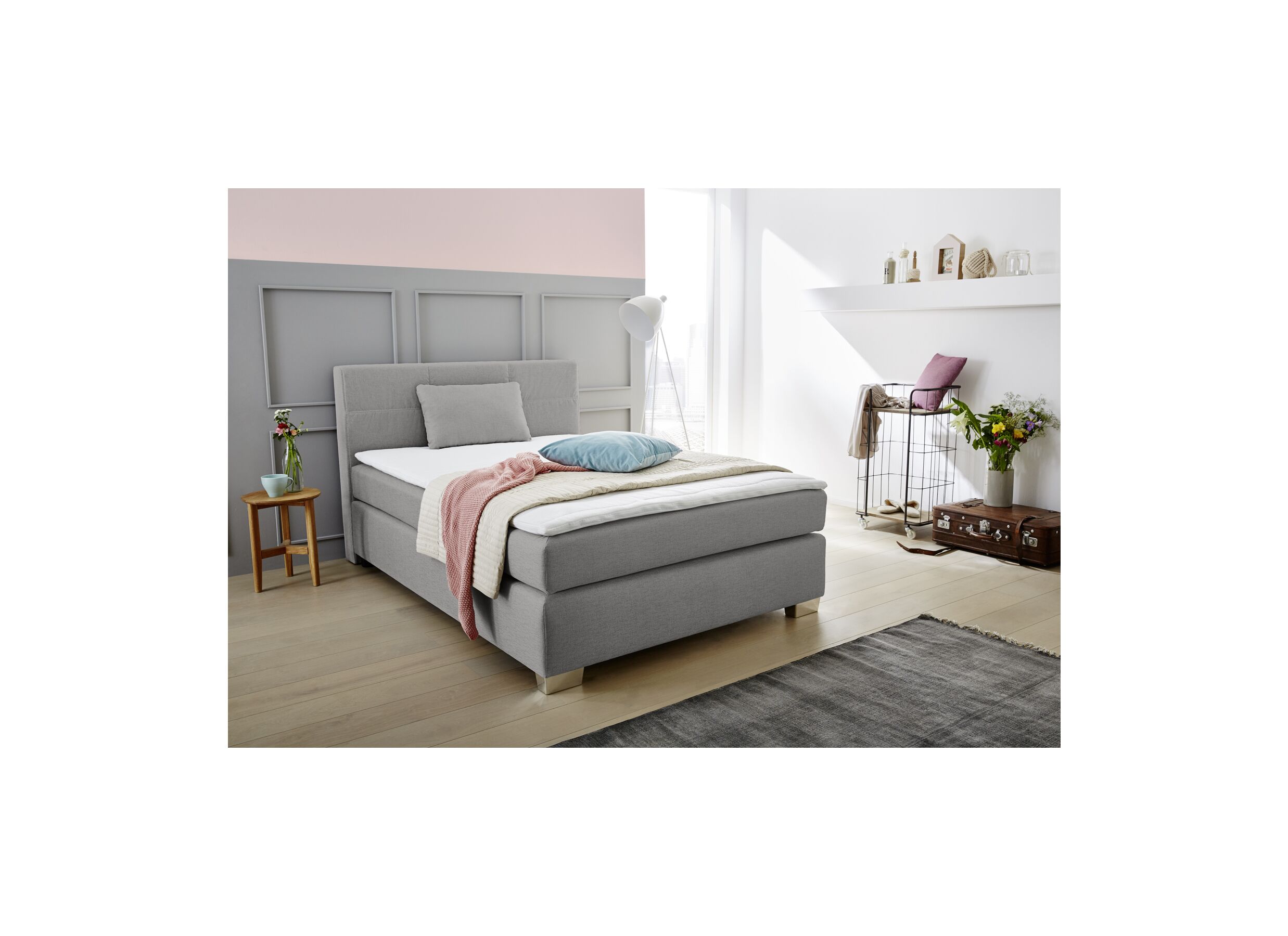 Boxspring Emilia 140x200cm - tissu - greige