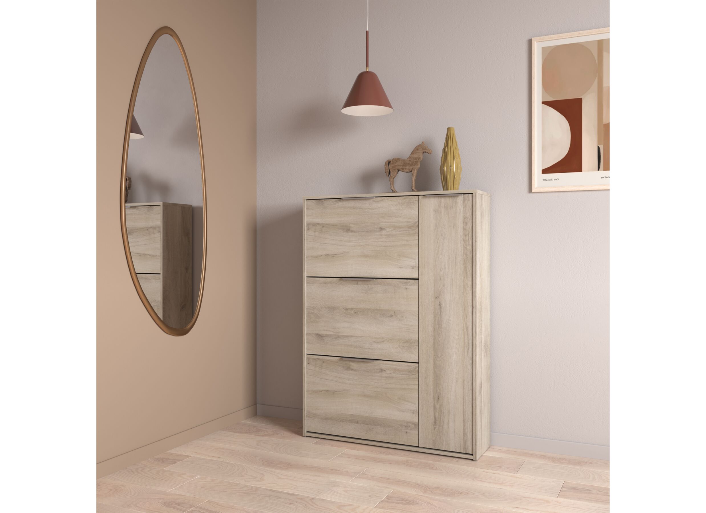 Foto ambiance - Armoire à chaussures Ghost 91x26x123cm - décor - chêne kronberg