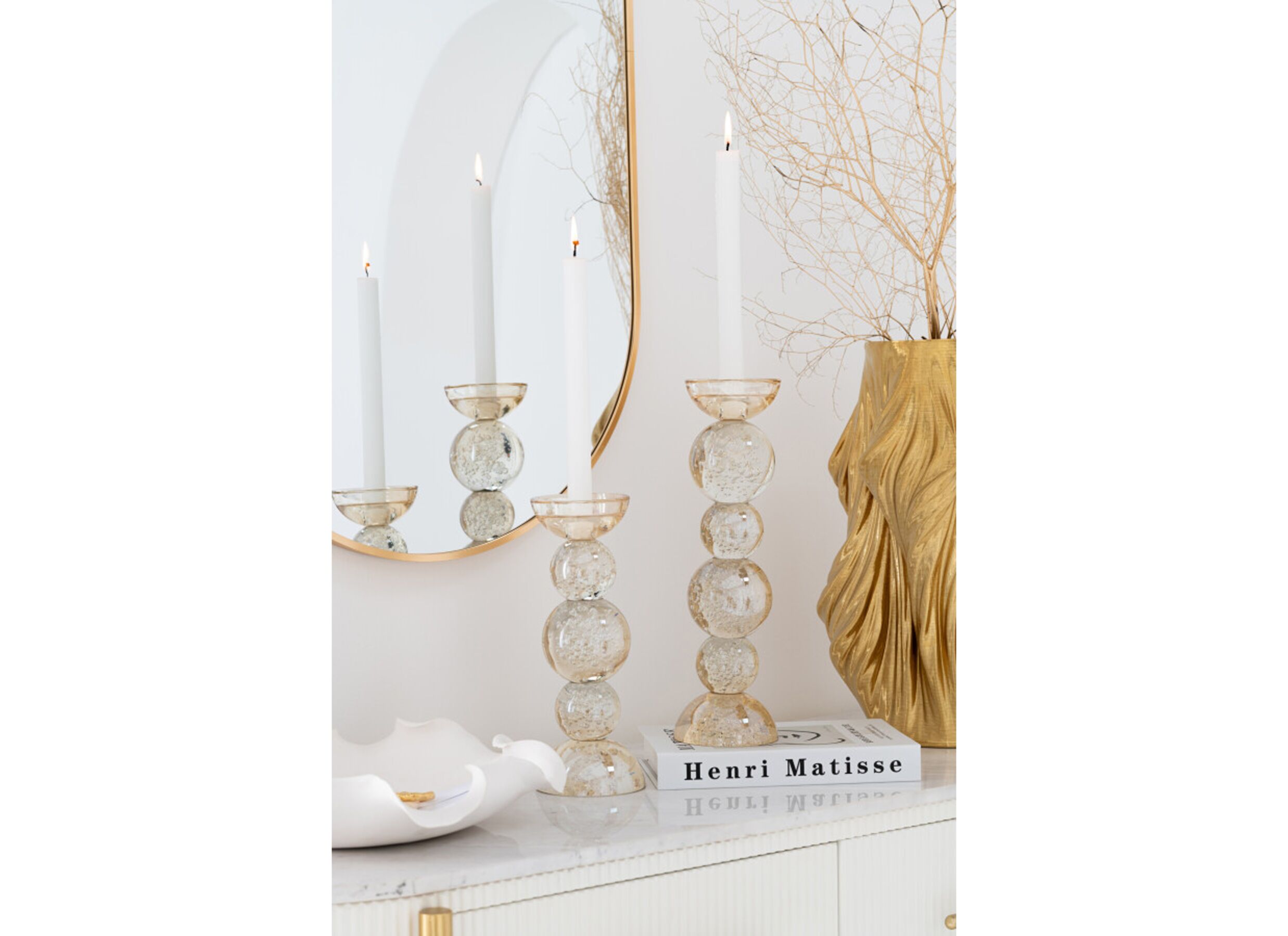 Foto ambiance - Porte-bougie Champagne H26,5cm - verre - beige