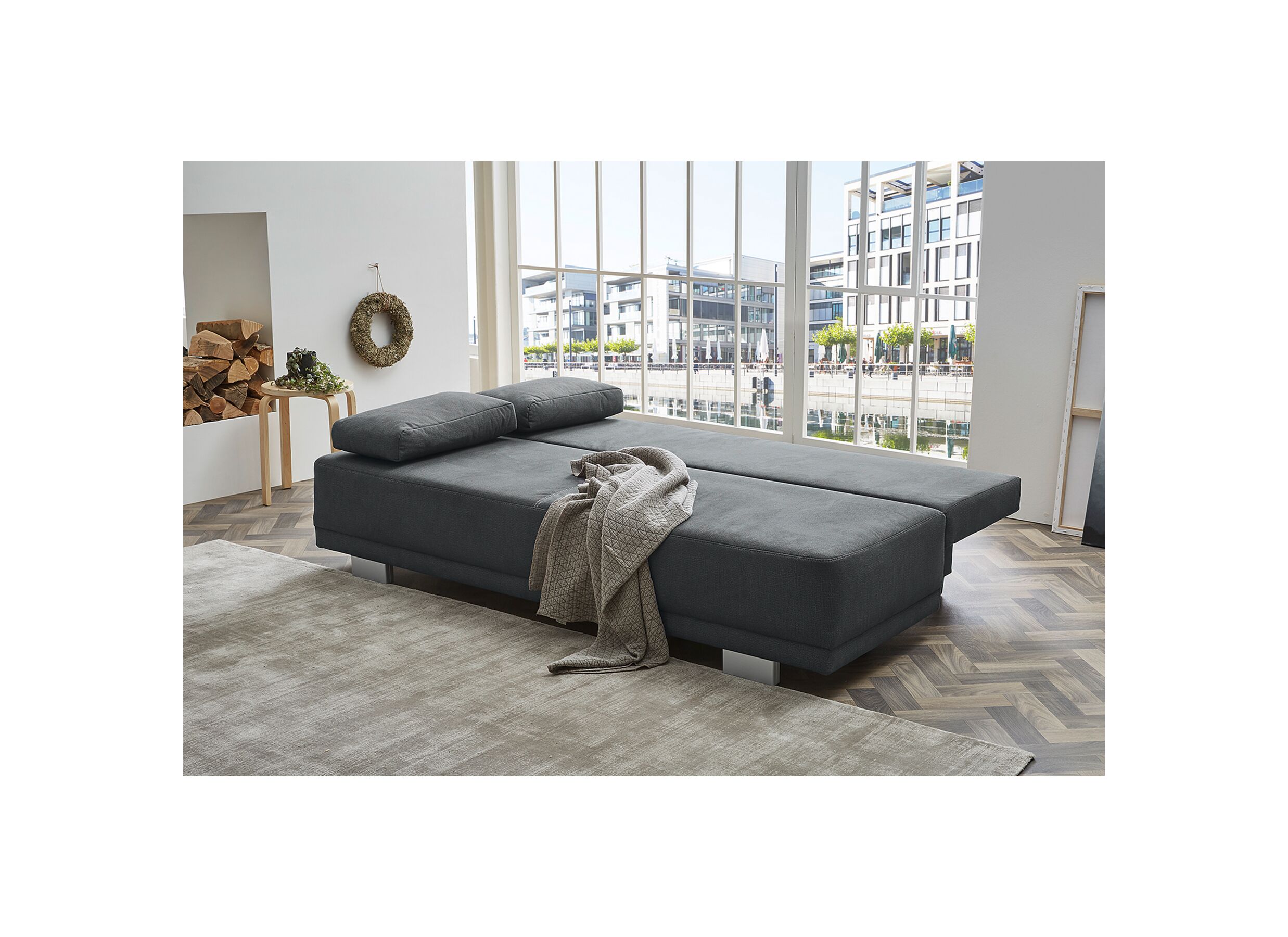 Canapé-lit Luzio 2 personnes tissu anthracite