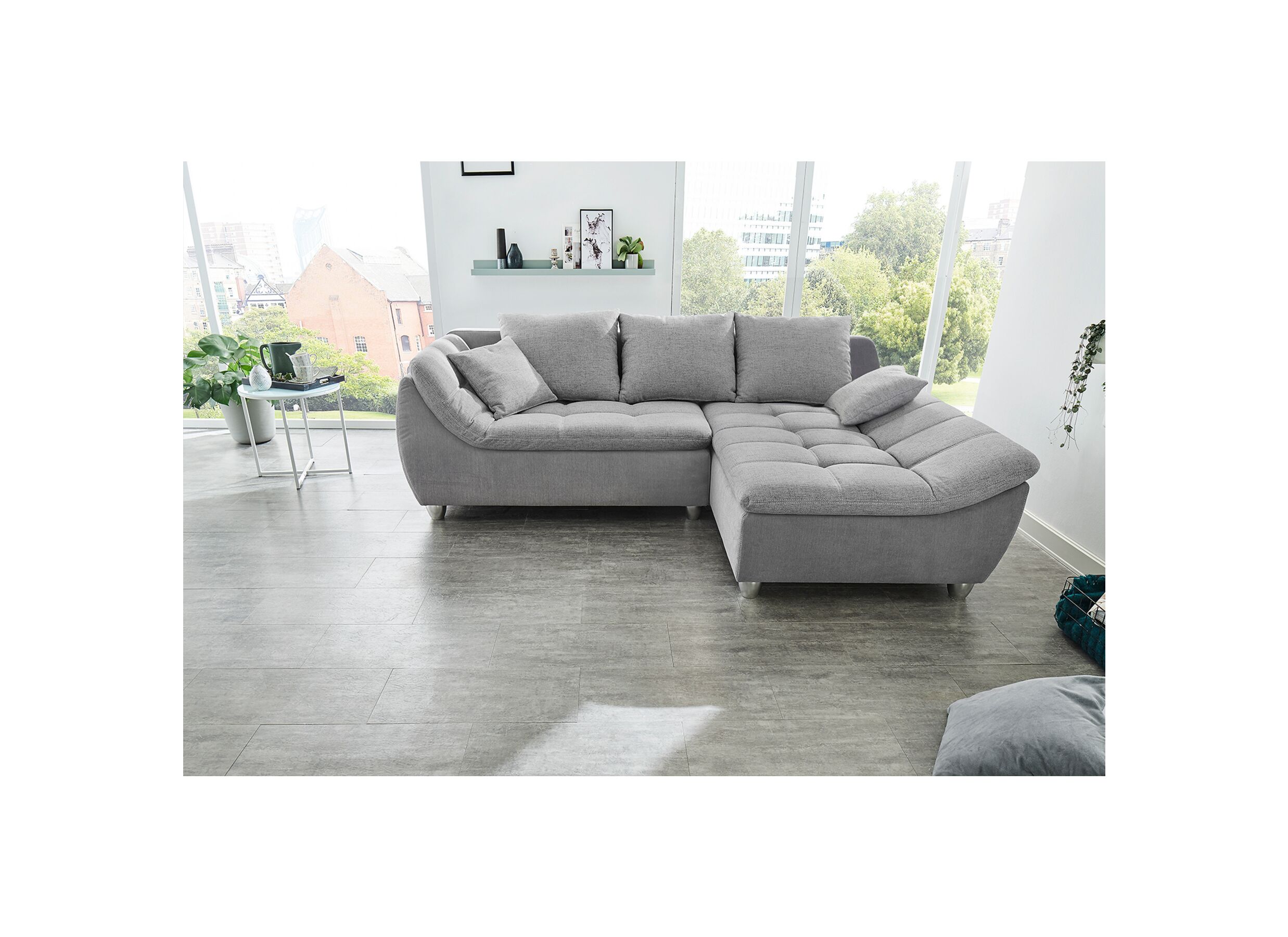 Canapé d'angle Genua 250x179cm - tissu - gris