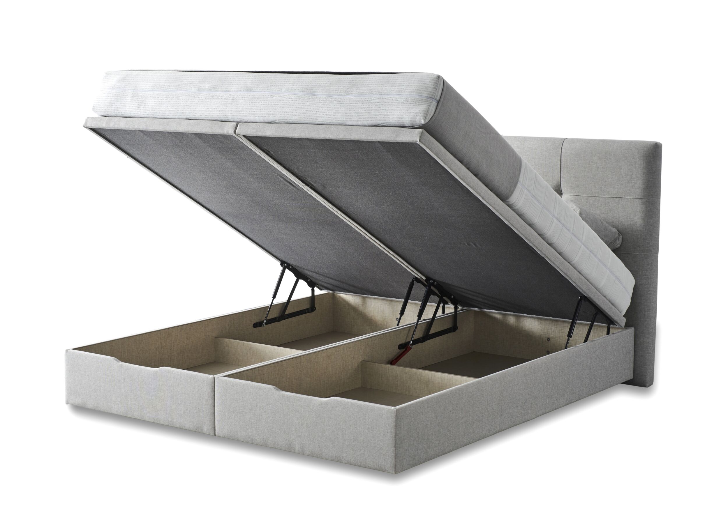 Indeling - Bedbox Cosy 140x200cm - stof - lichtgrijs met opbergruimte