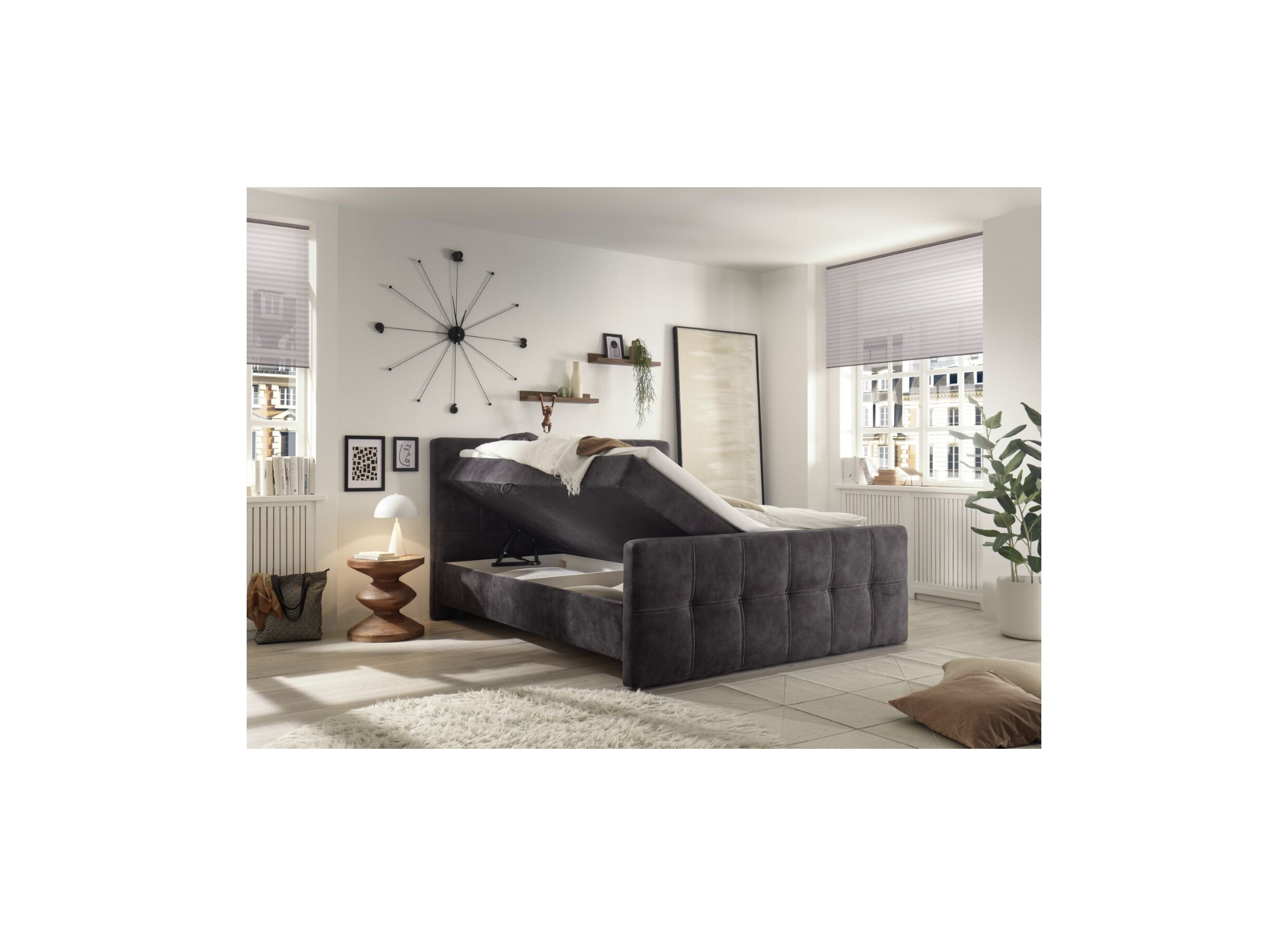 Foto ambiance - Lit box Valetta 180x200cm avec rangement tissu espresso