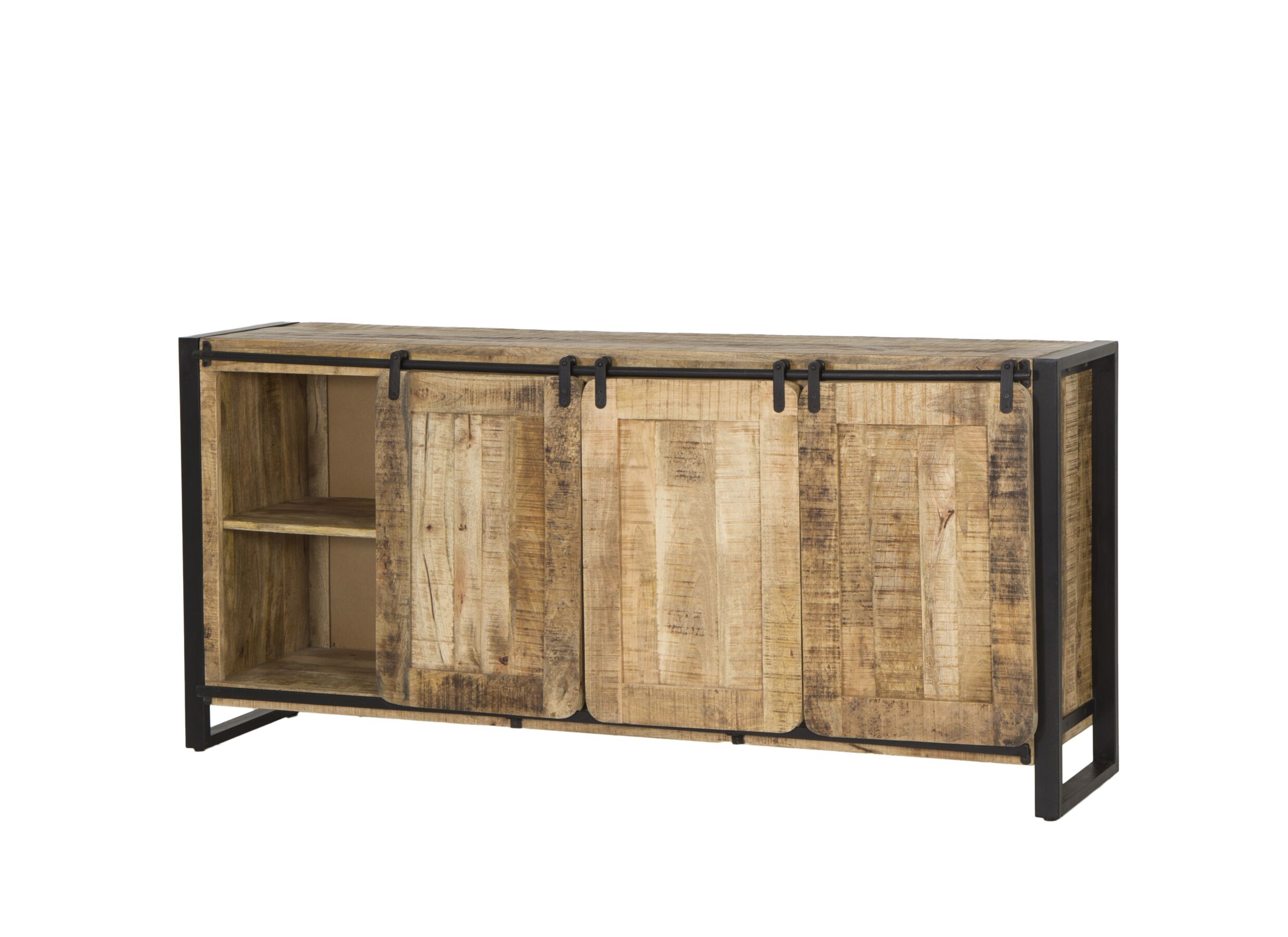 Buffet Woodstock 200x45cm - manguier massif & métal - naturel/noir