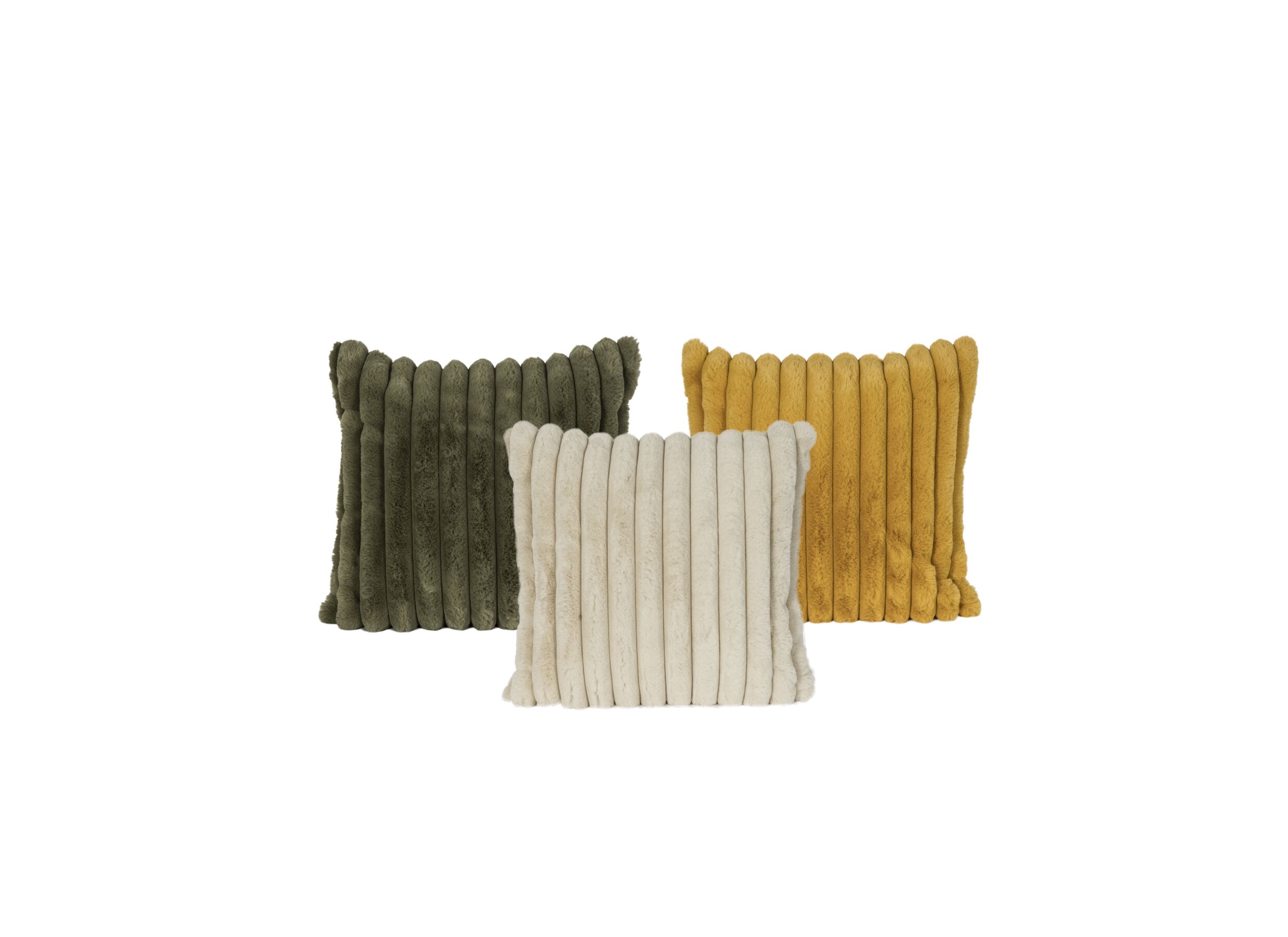 Photo ensemble - Coussin Gabriella 45x45cm - imitation fourrure de lapin - jaune