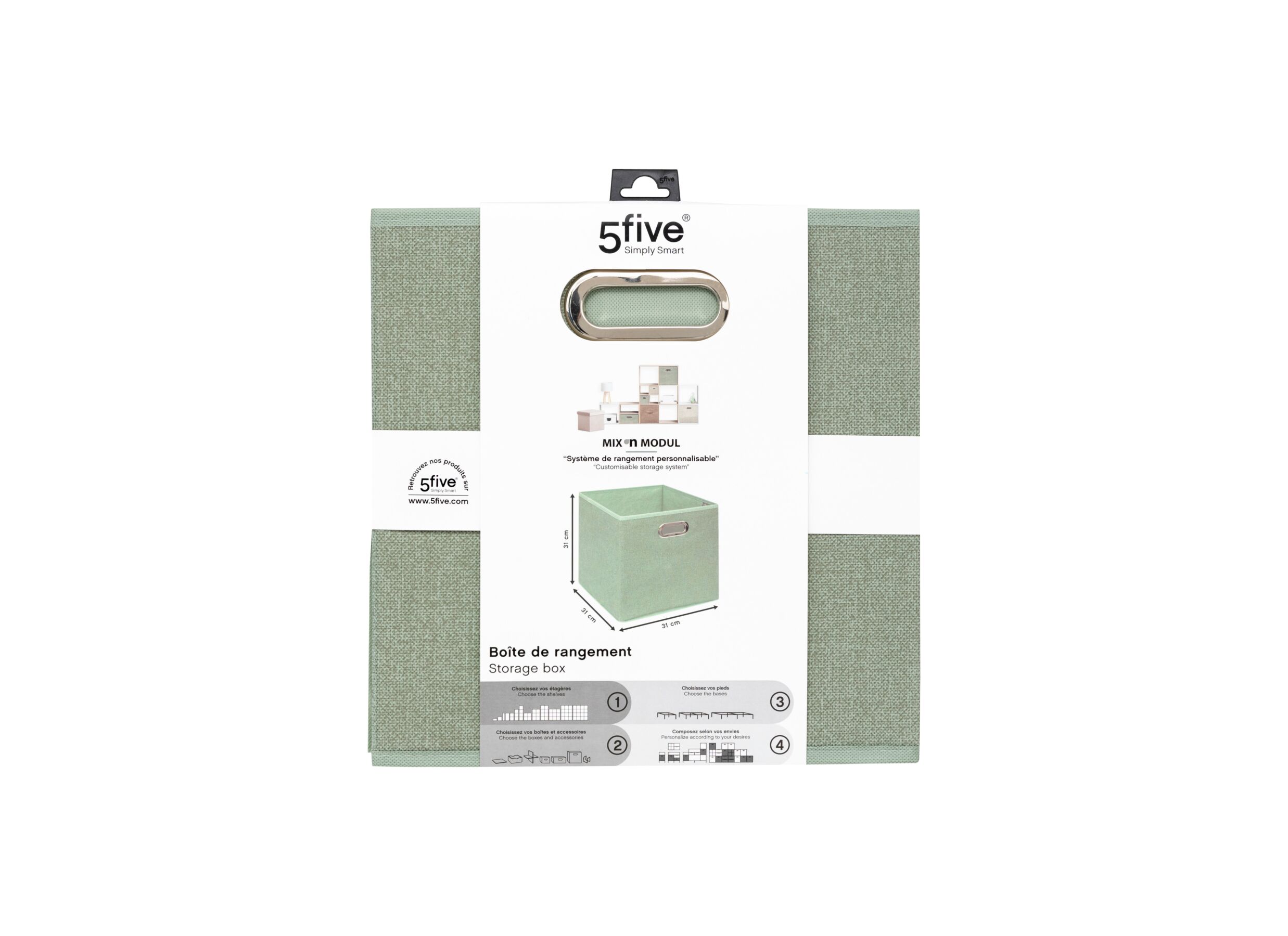 Aperçu - Boite de rangement 31x31cm - tissu - vert sauge