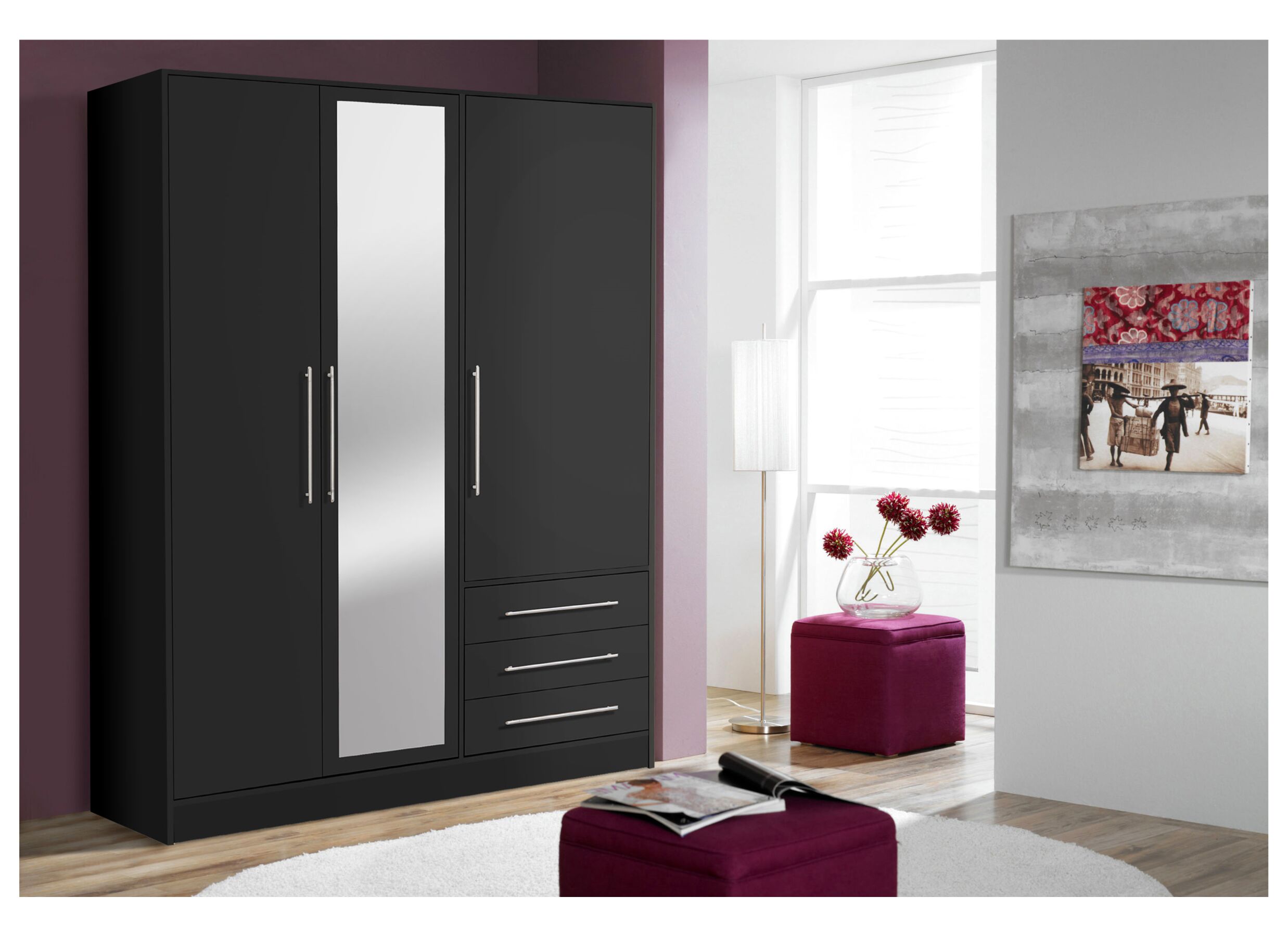 Kleerkast Jupiter 145cm - decor - zwart