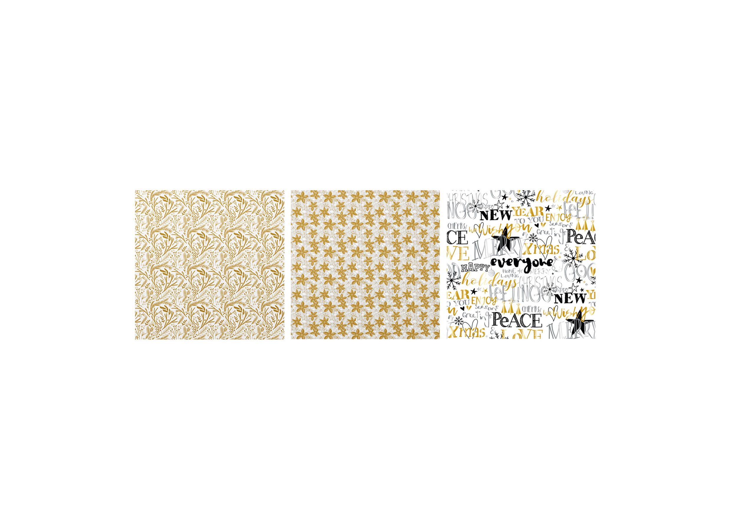 Cadeaupapier Kerst 70x200cm goud wit zwart - Papier Cadeau De Noël 70x200cm or blanc noir