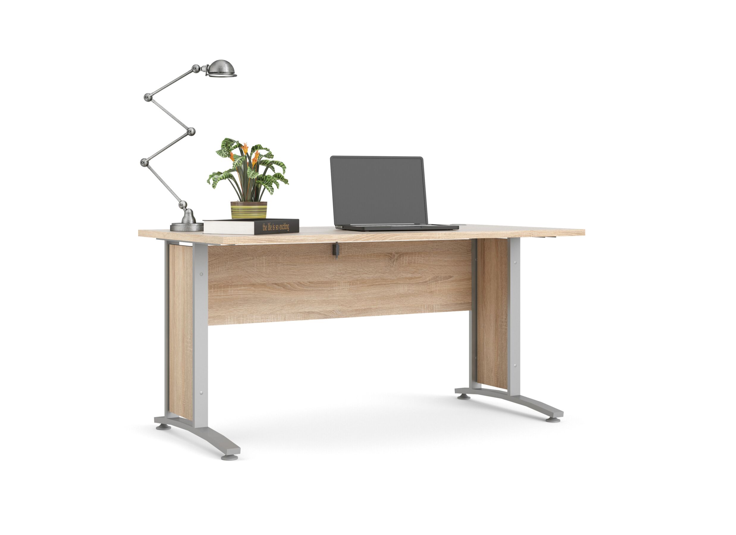 Foto ambiance - Bureau Prima 150x80x75cm - mélamine - chêne & argent