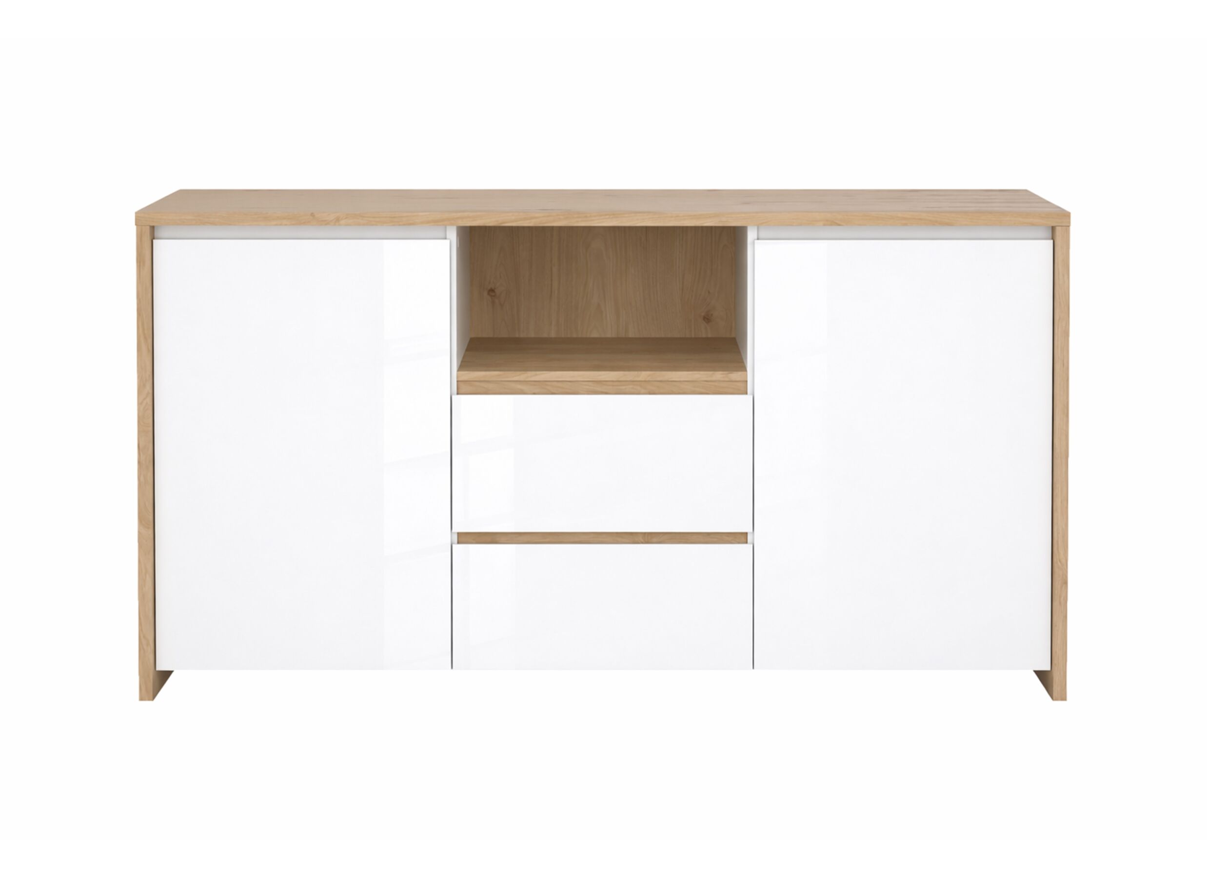 Overzichtsfoto - Dressoir Next 149cm - melamine - glanzend wit & jackson hickory