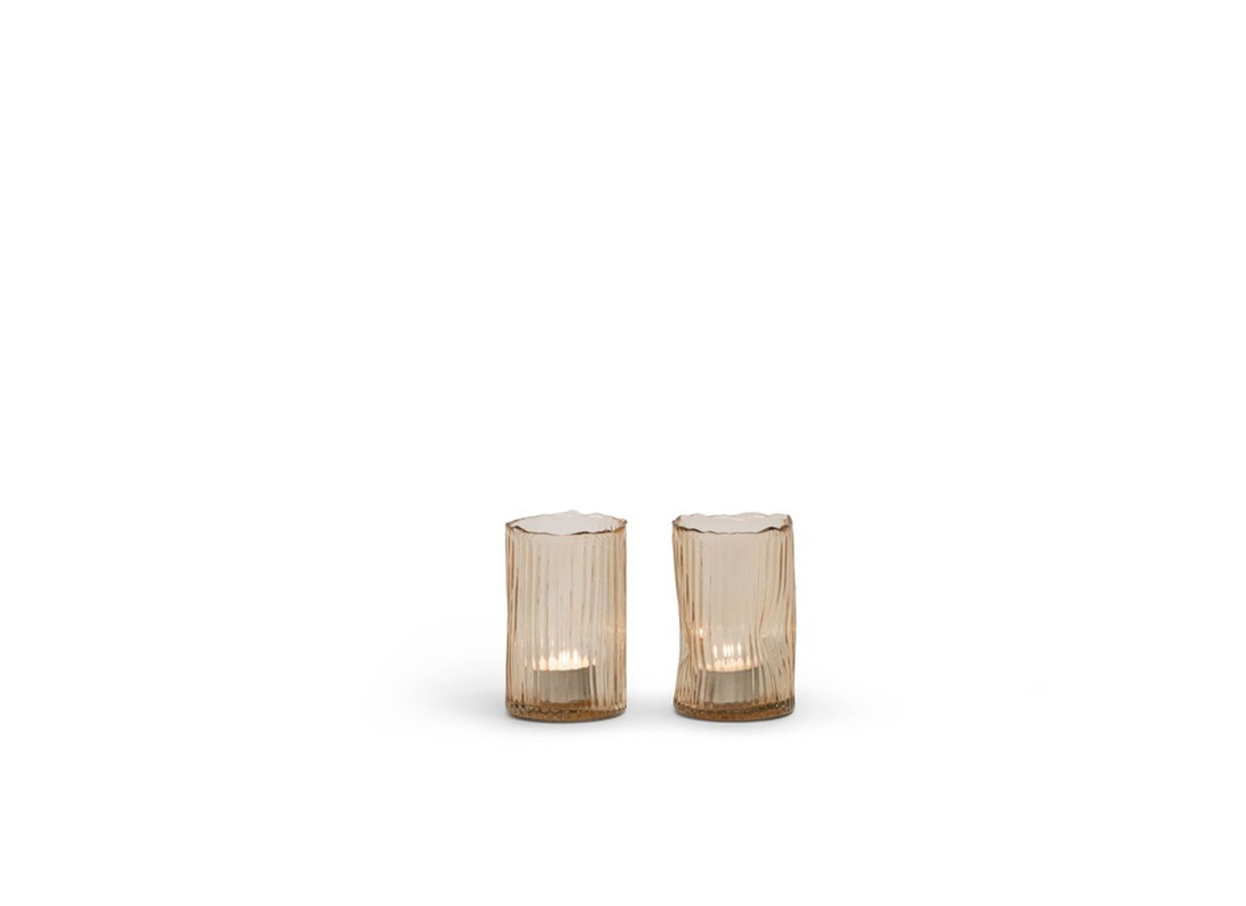 Kaarsenhouder geribbeld Ø8x12 - Porte-bougie côtelé Ø8x12,5cm - verre - pêche