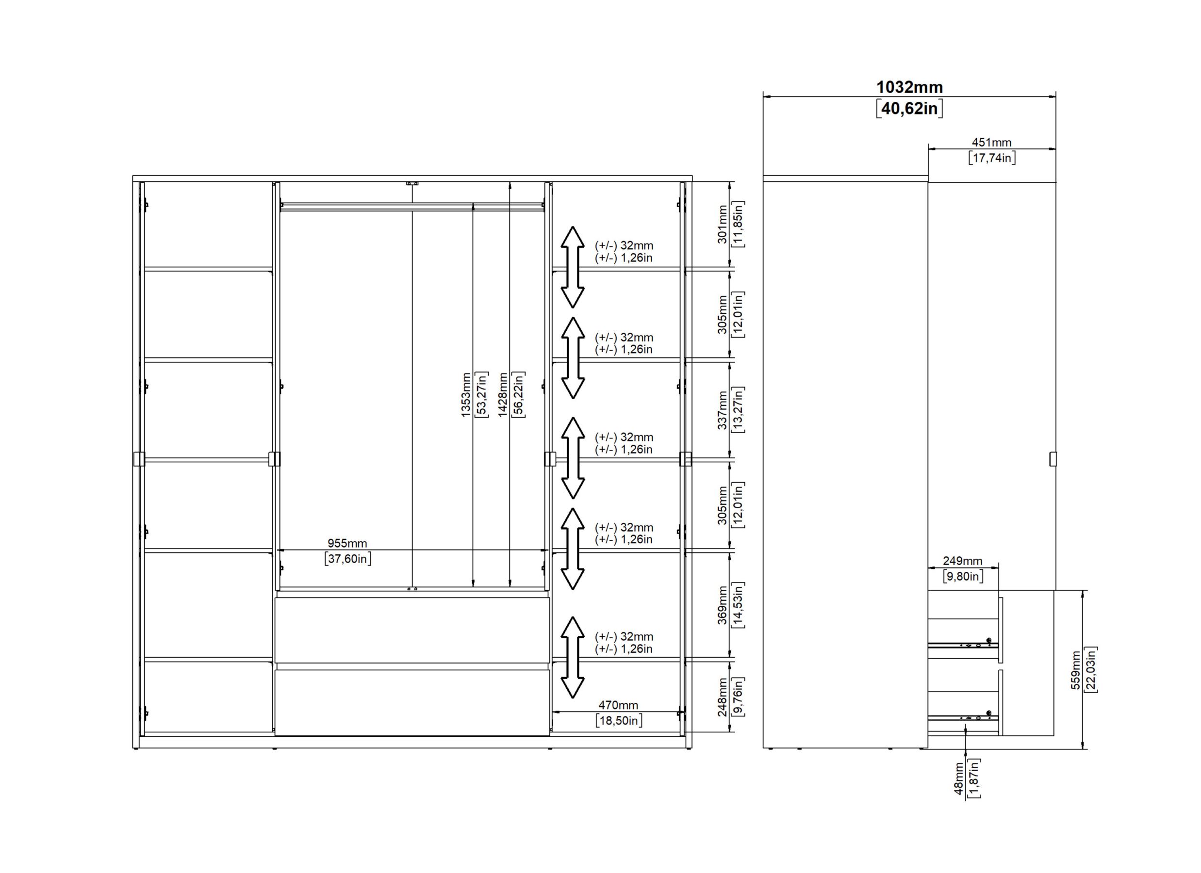 Dimensions - Garde-robe Next 197x58x202cm - décor - blanc & jackson hickory