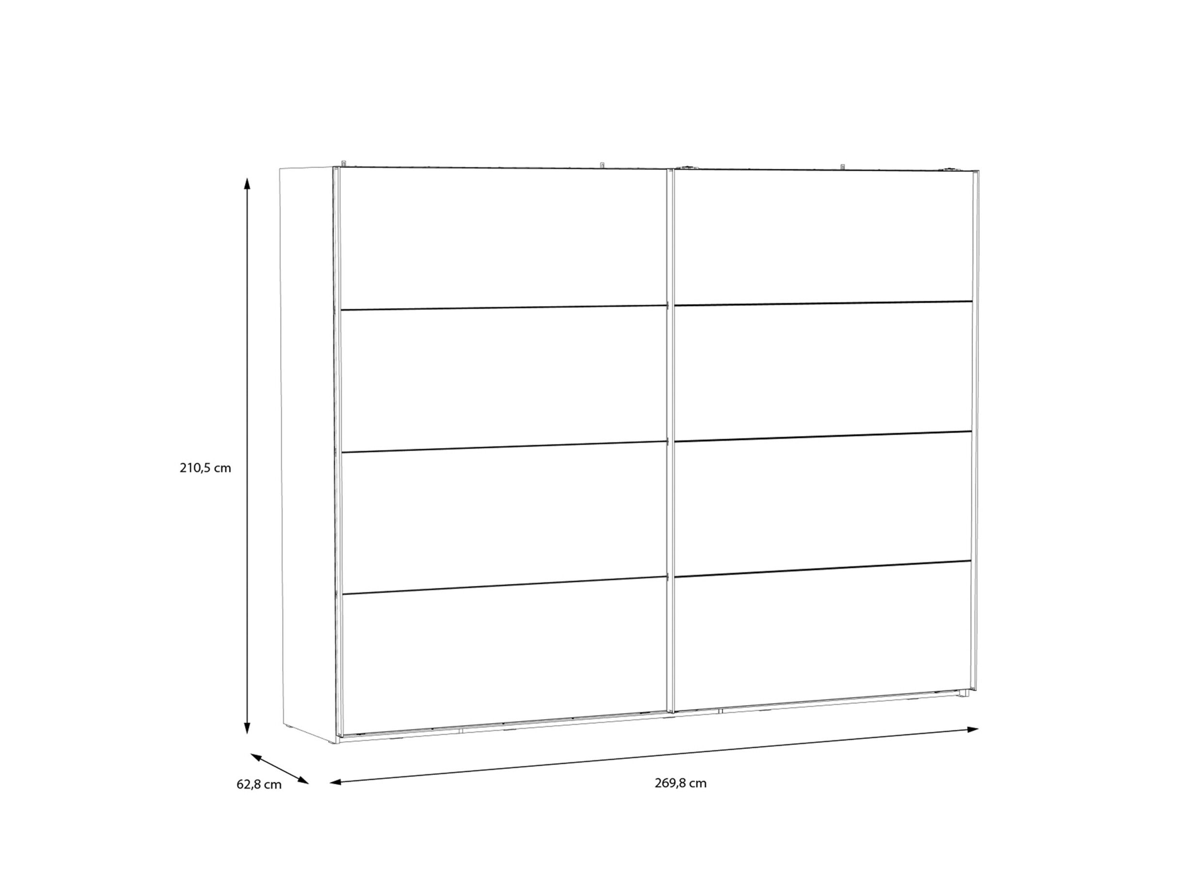Afmetingen - Schuifdeurkast Hayato 270cm - decor - bruin & zwart