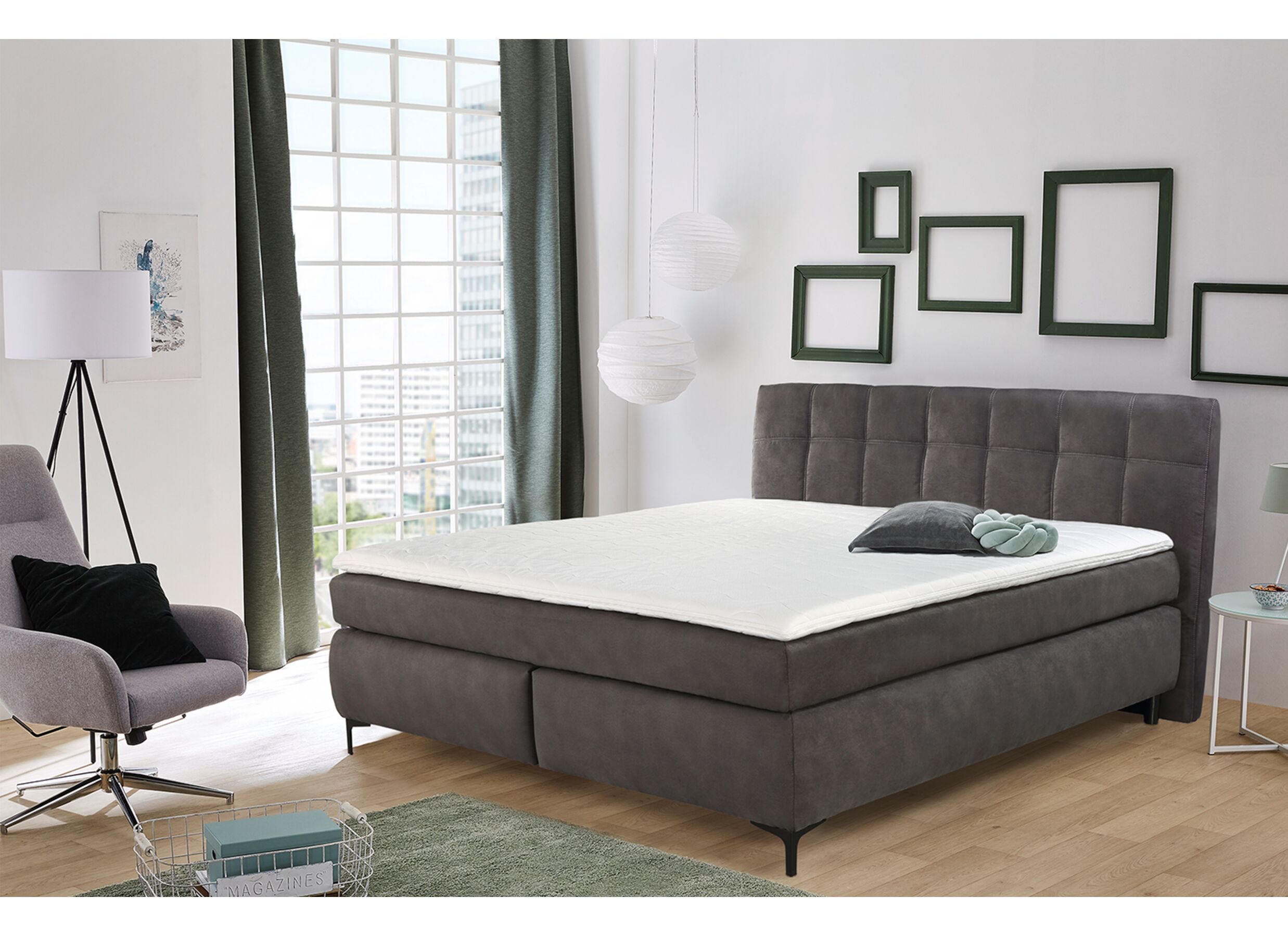 Boxspring Gitta 180x200cm - stof - donkergrijs