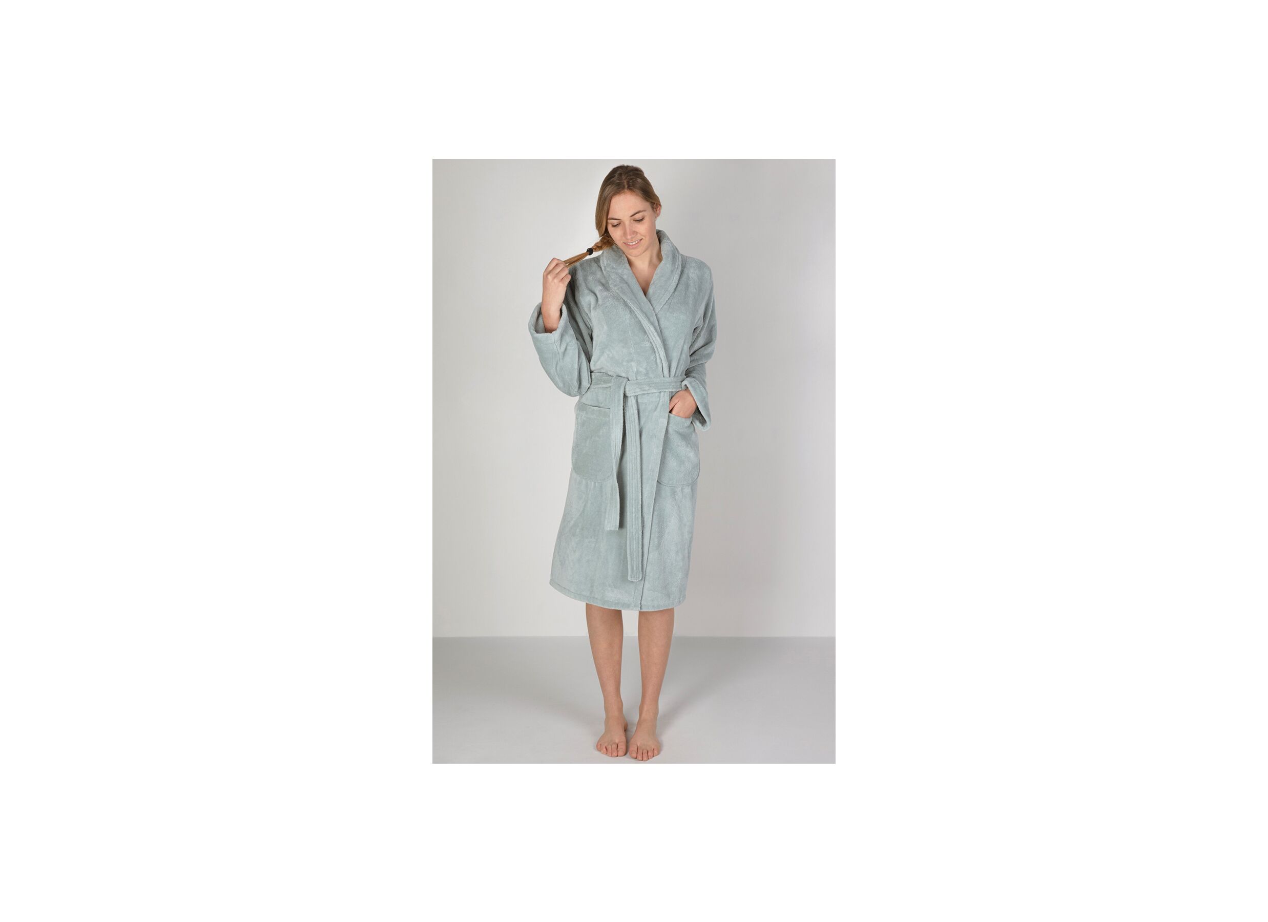 Badjas S flanel sea green