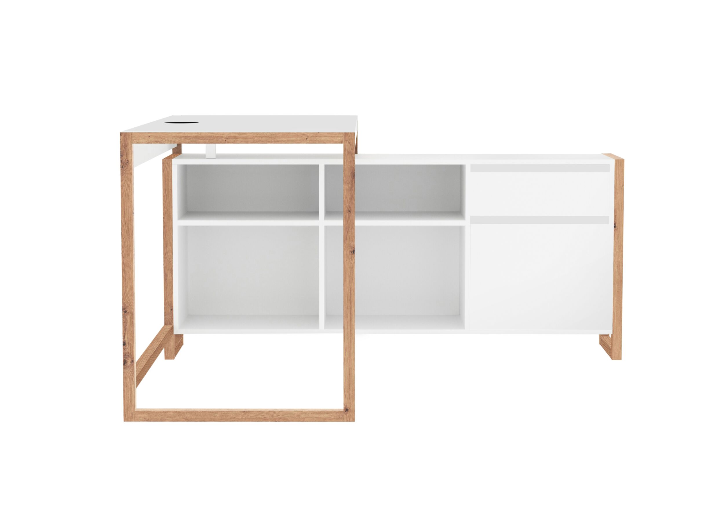 Overzichtsfoto - Hoekbureau Denver 139x142x75cm - decor - wit & artisanale eik