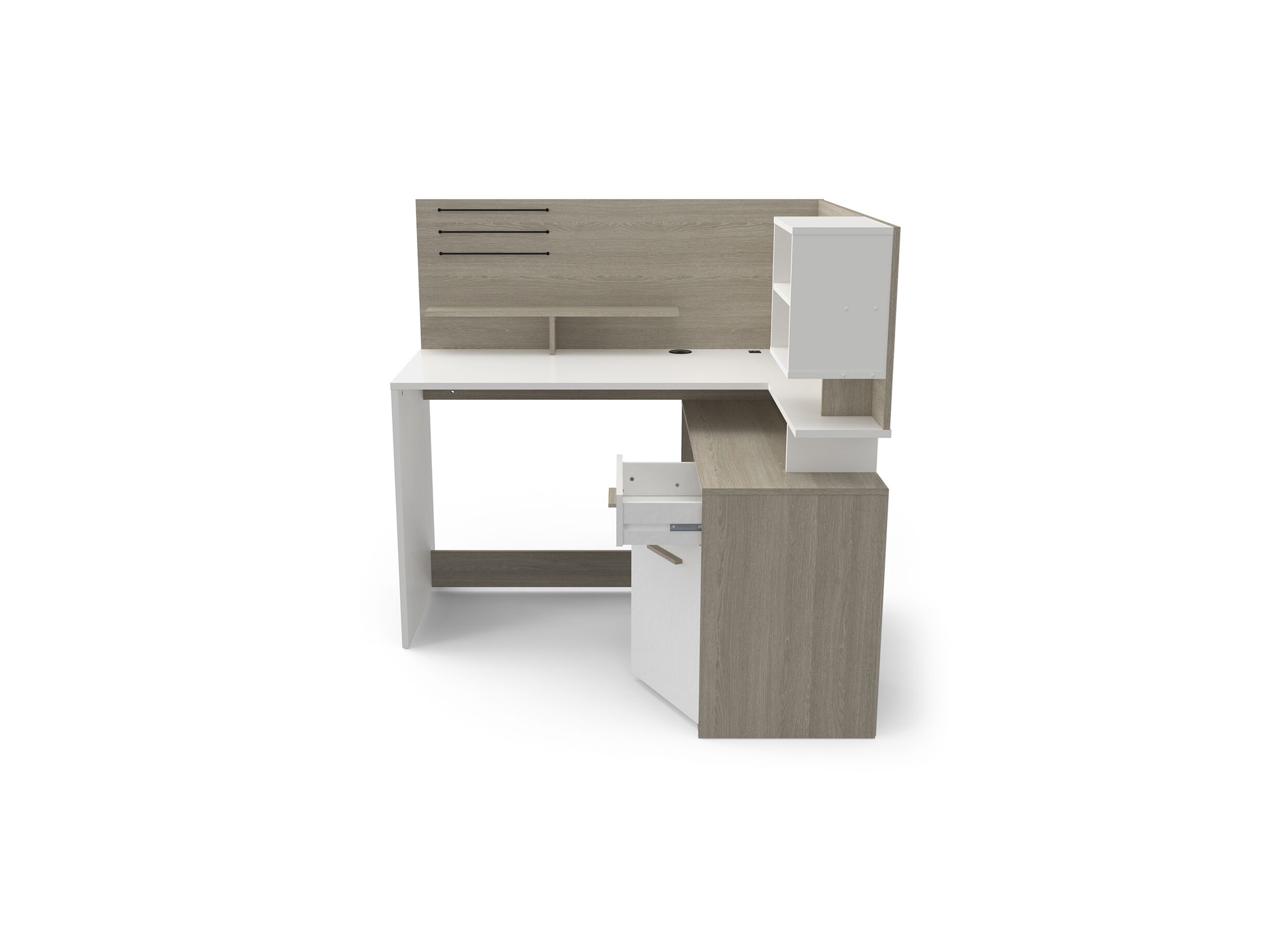 Hoekbureau Malicia 122x116x120cm - meubelplaat - wit/eik