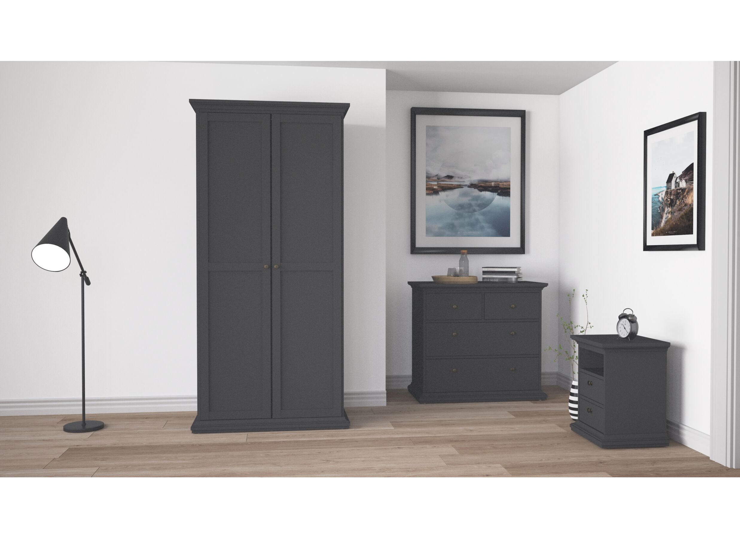Photo ensemble - Commode Paris 97x49x87cm décor - gris mat