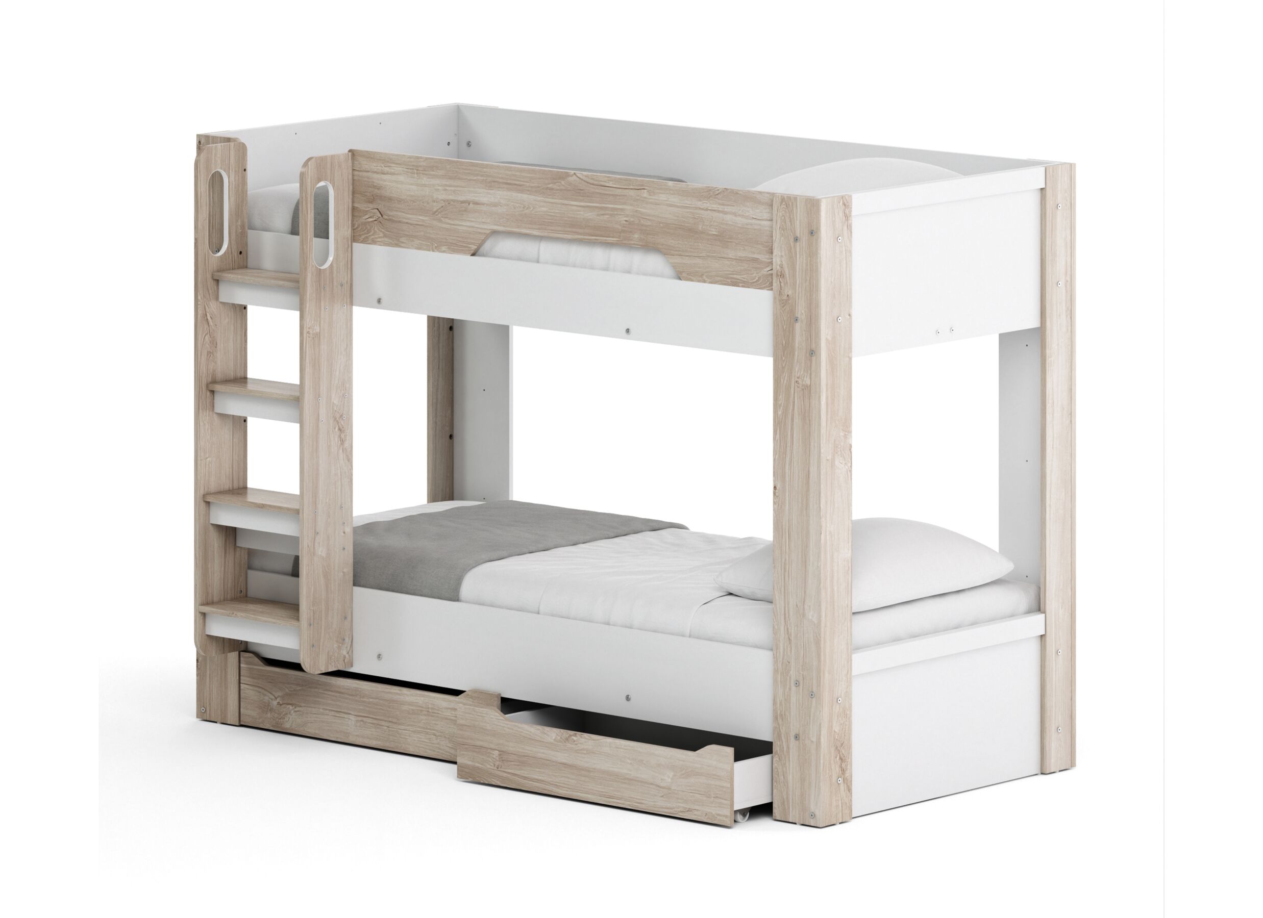 Aperçu - Lit superposé Evora 90x200cm - décor - ivory oak & blanc avec rangement