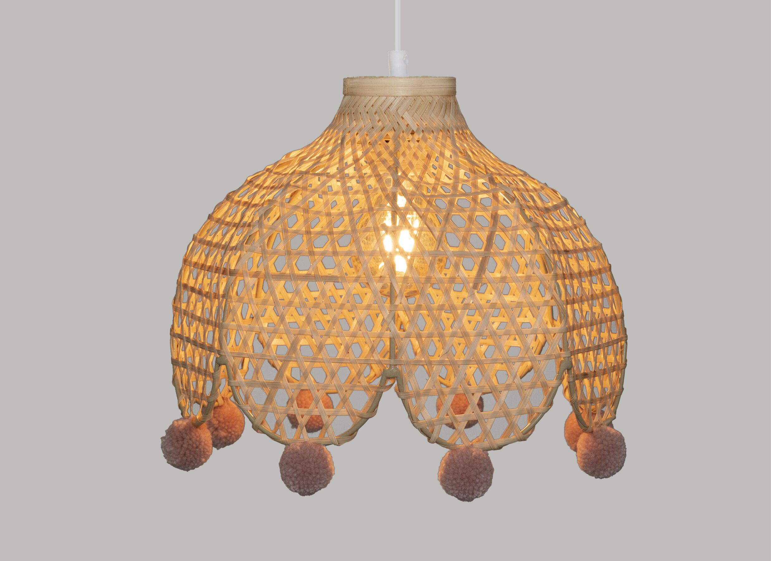 Aperçu - Suspension enfant Pompon Ø28cm - bambou - naturel & rose
