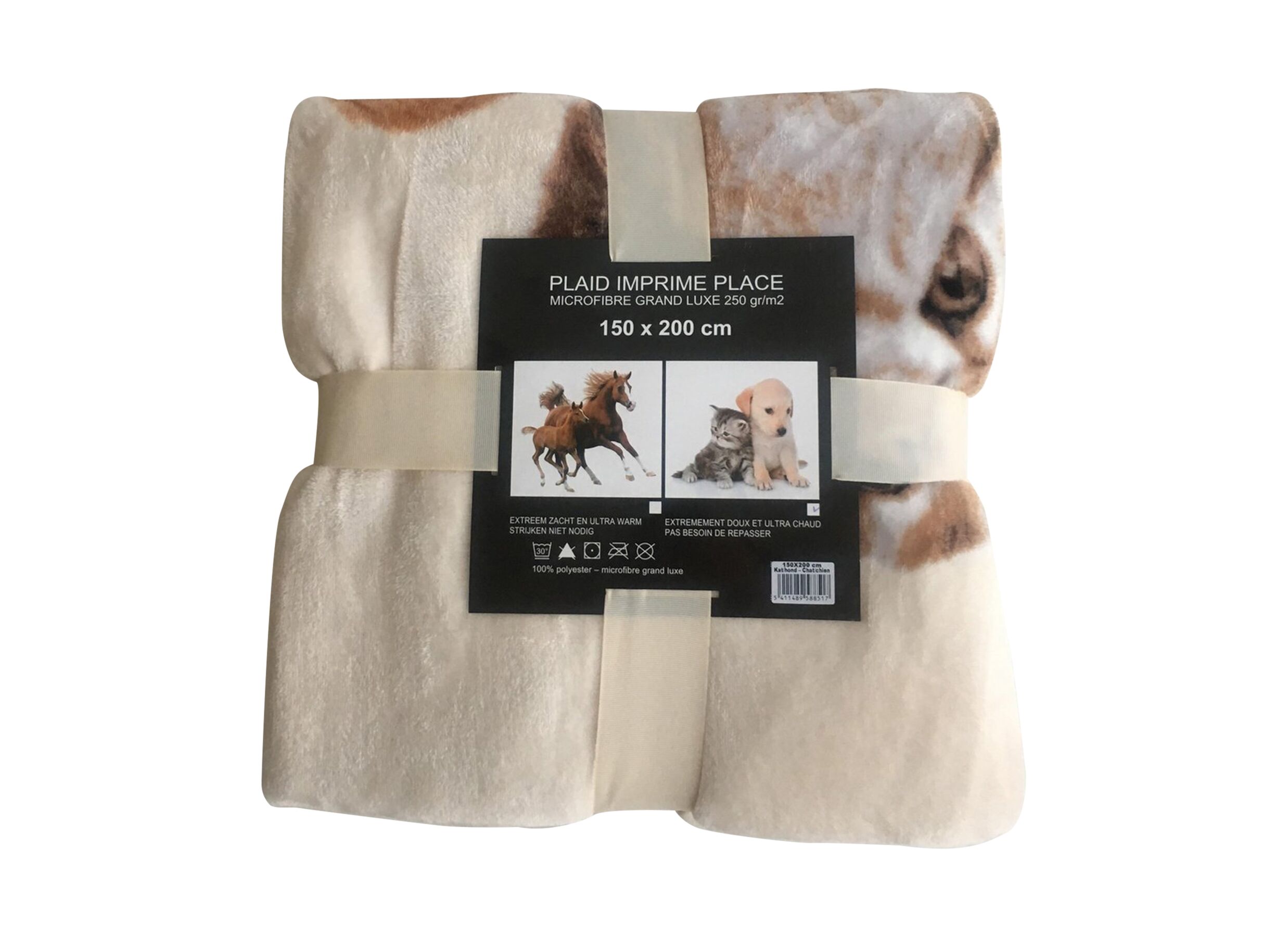 Plaid Kat Hond 150x200cm - microvezel - beige & bruin & grijs - Plaid Chat Chien 150x200cm - microfibre - beige & marron & gris