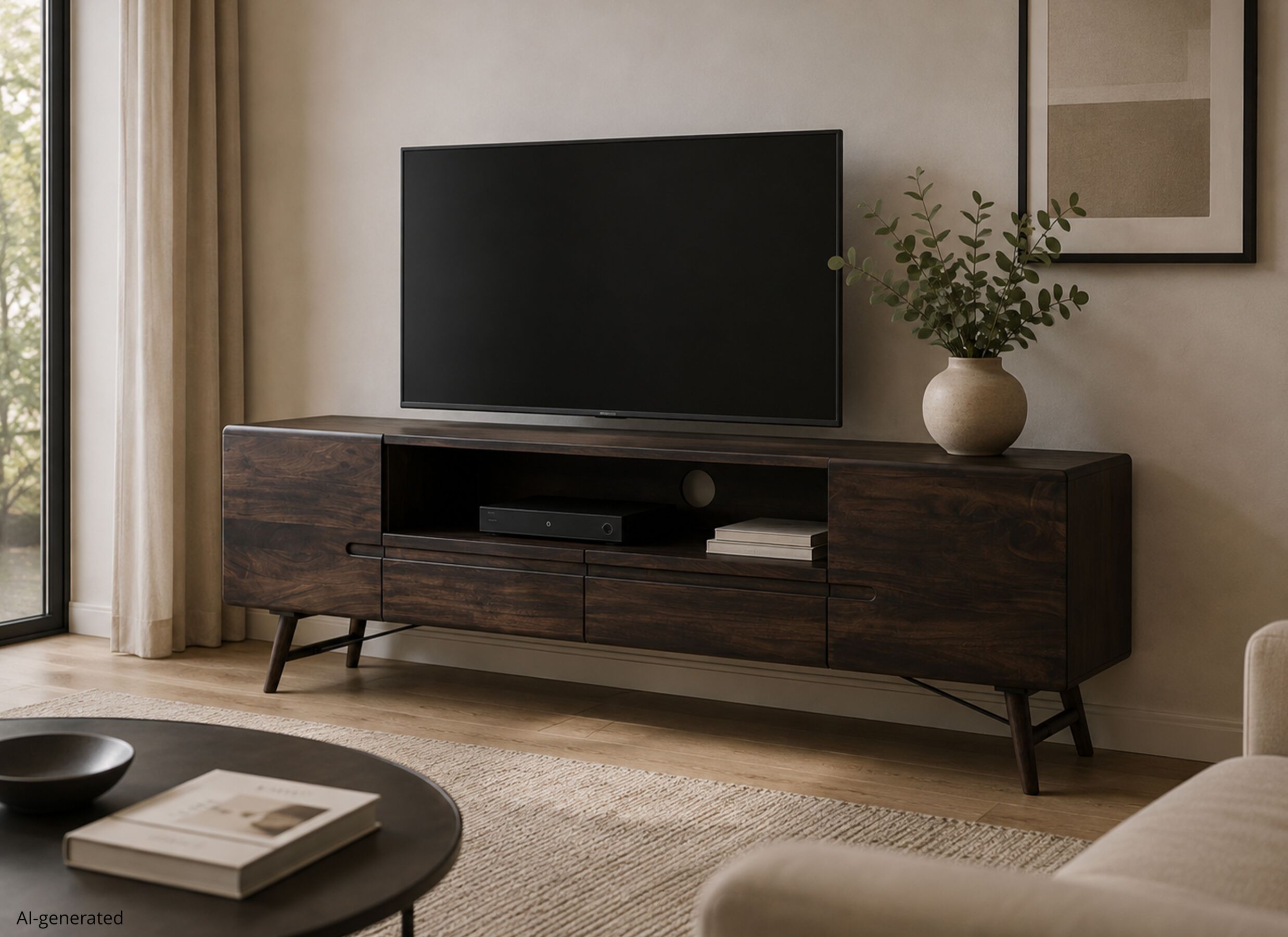 AI Generated - Meuble TV Aura 180cm - acacia massif - espresso