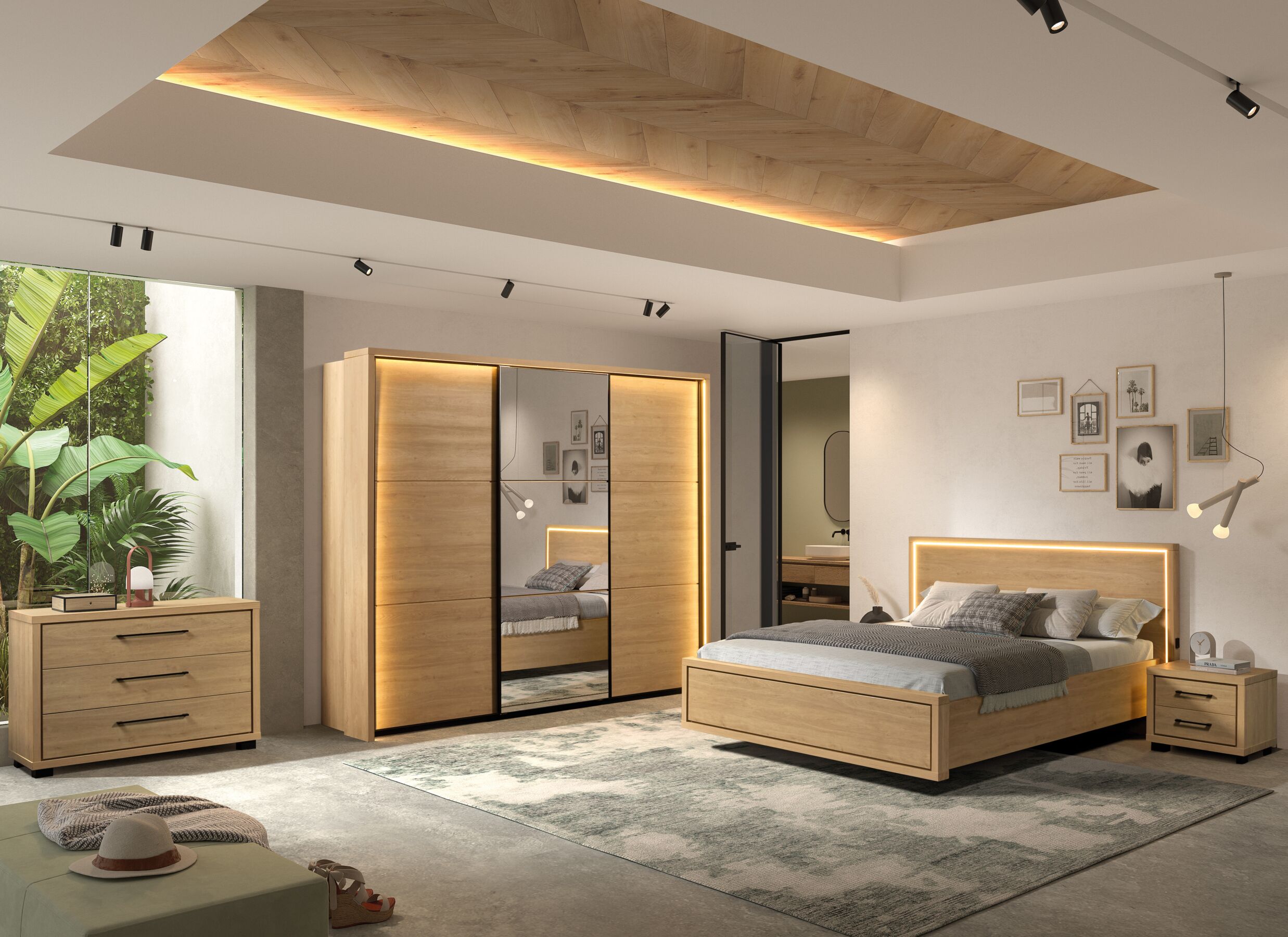 Sfeerfoto - Schuifdeurkast Udine I 253cm - decor - urban oak