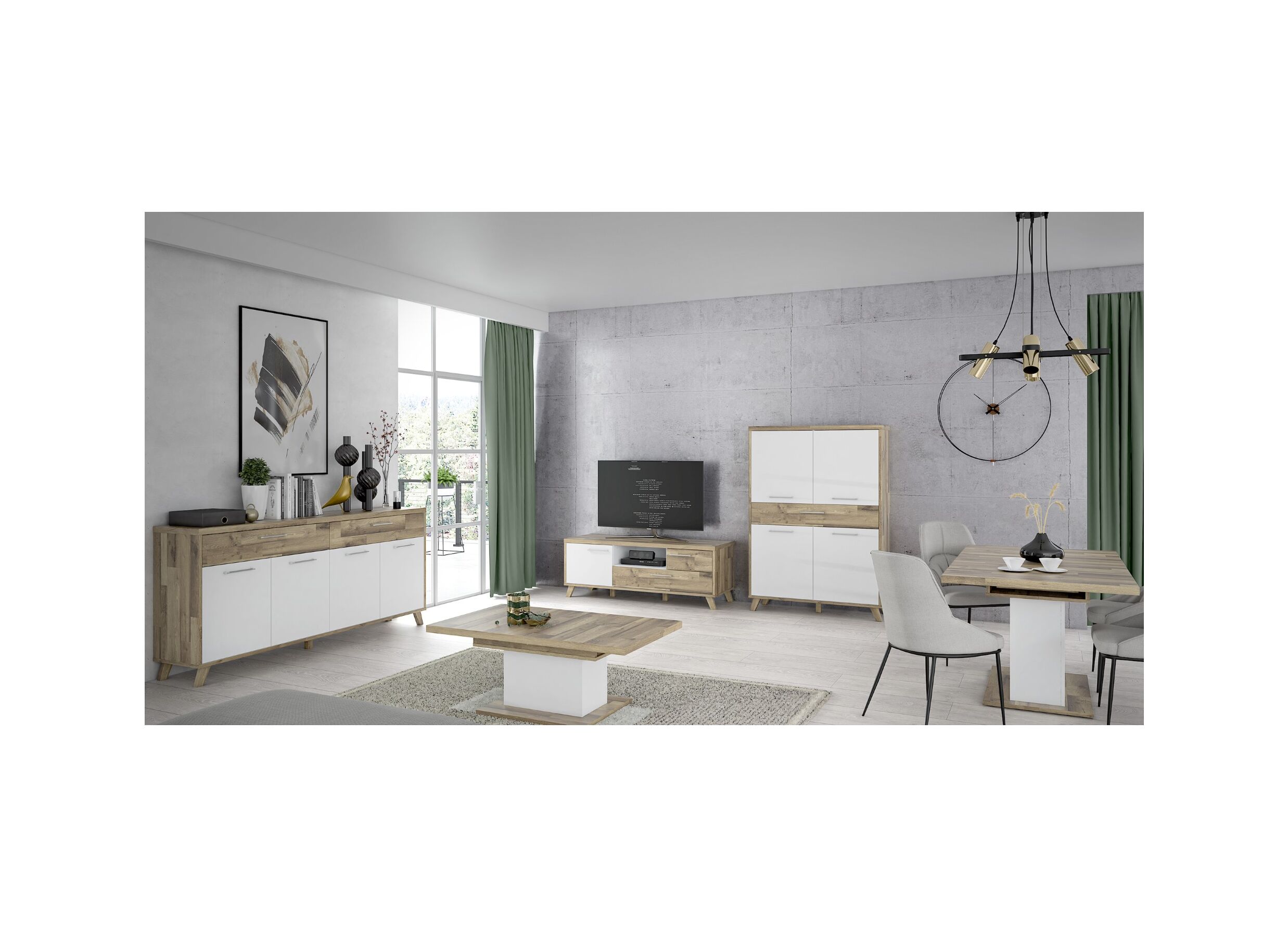 Dressoir Ricciano-II 204cm - meubelplaat - eik/wit