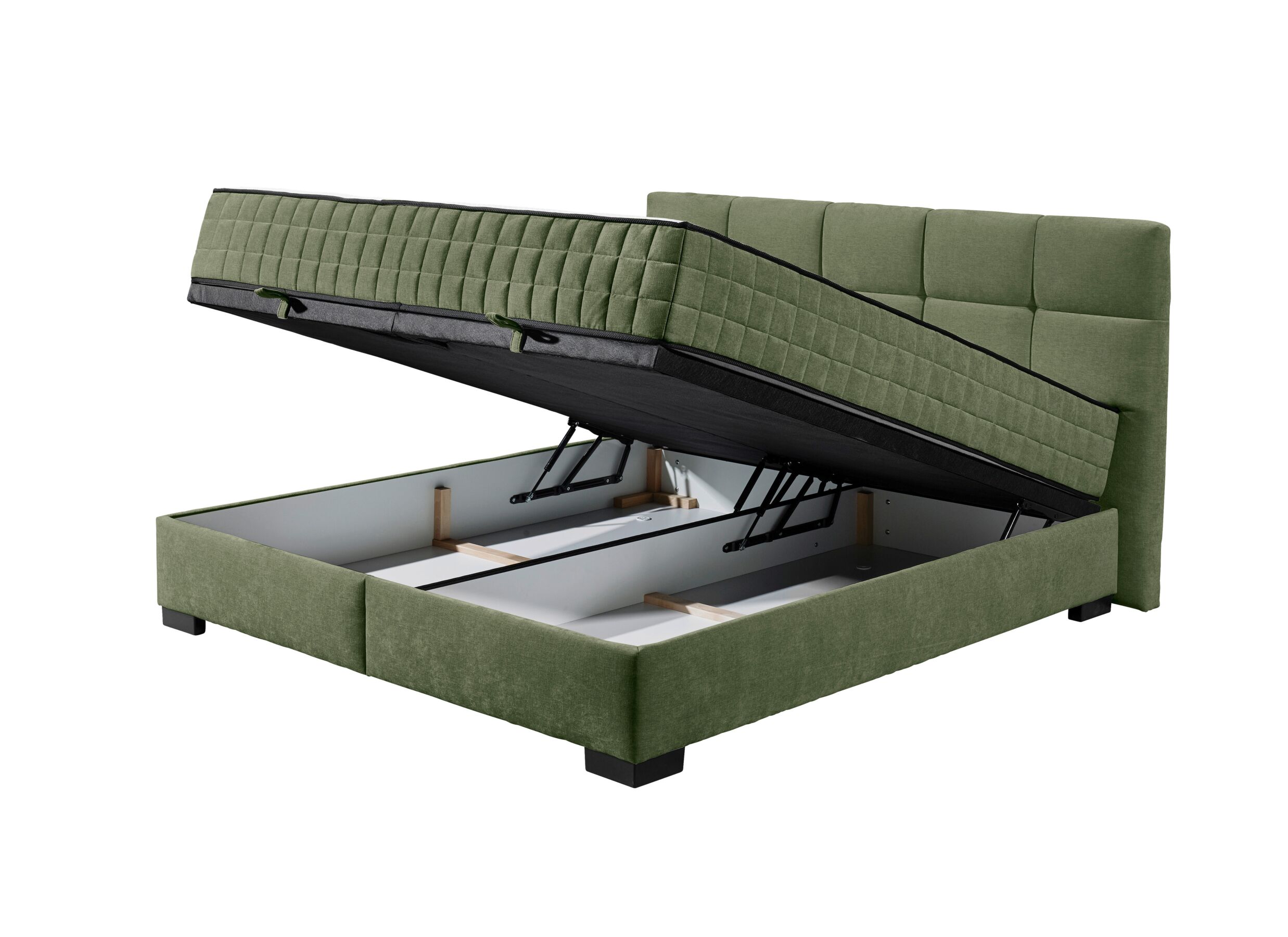 Disposition - Lit box Nagol A 180x200cm - tissu - vert avec rangement