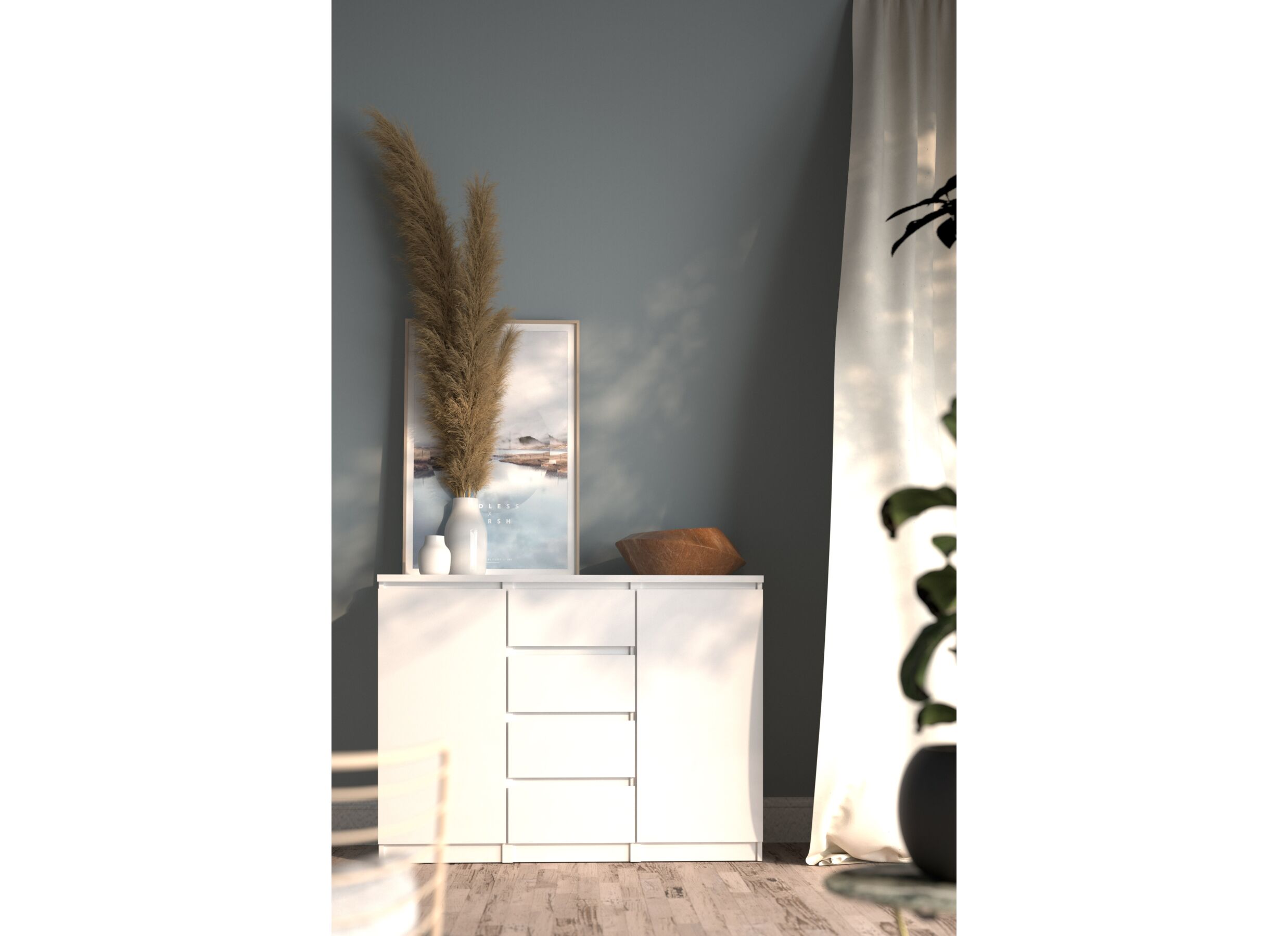Commode Naia 121x50x91cm - décor - blanc laqué